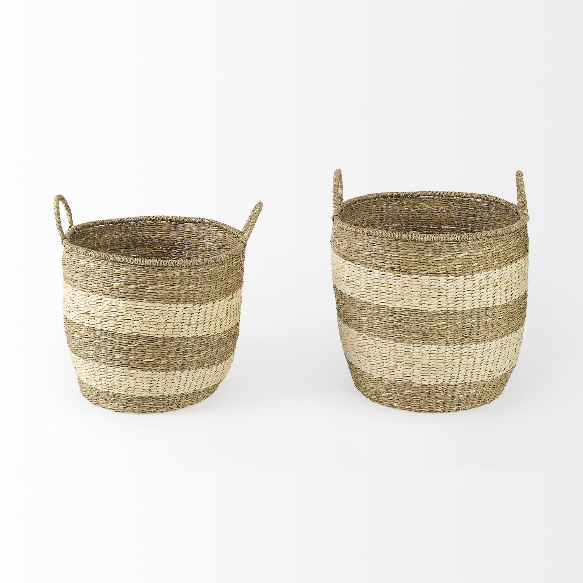 Mercana - Bradley Light Brown W/Striped Seagrass Basket/Handles (Set of 2)