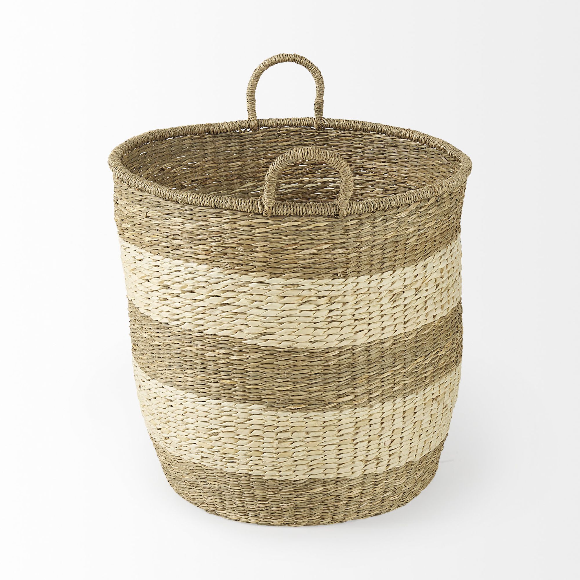 Mercana - Bradley Light Brown W/Striped Seagrass Basket/Handles (Set of 2)