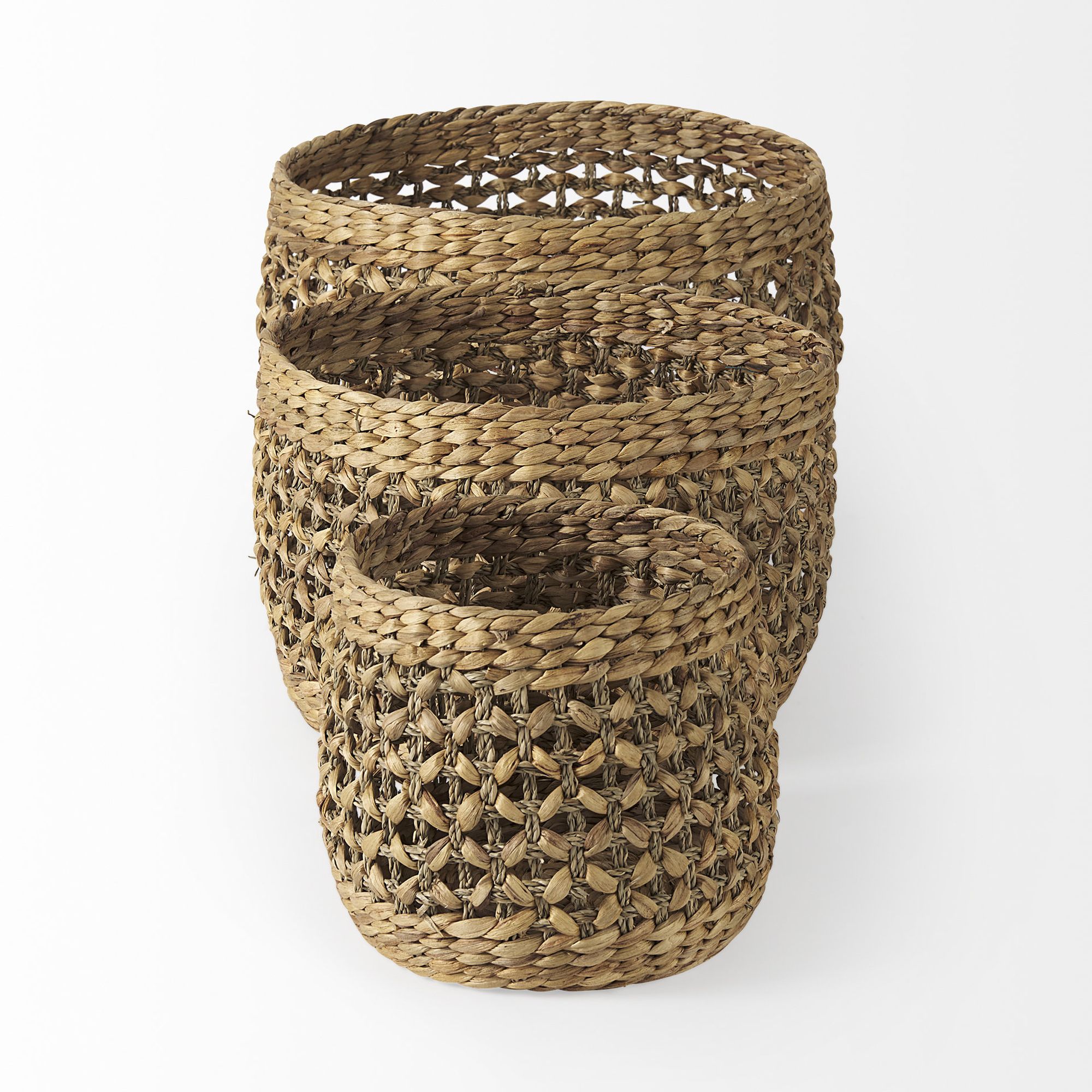 Mercana - Dakota Medium Brown Seagrass Round Basket (Set of 3)