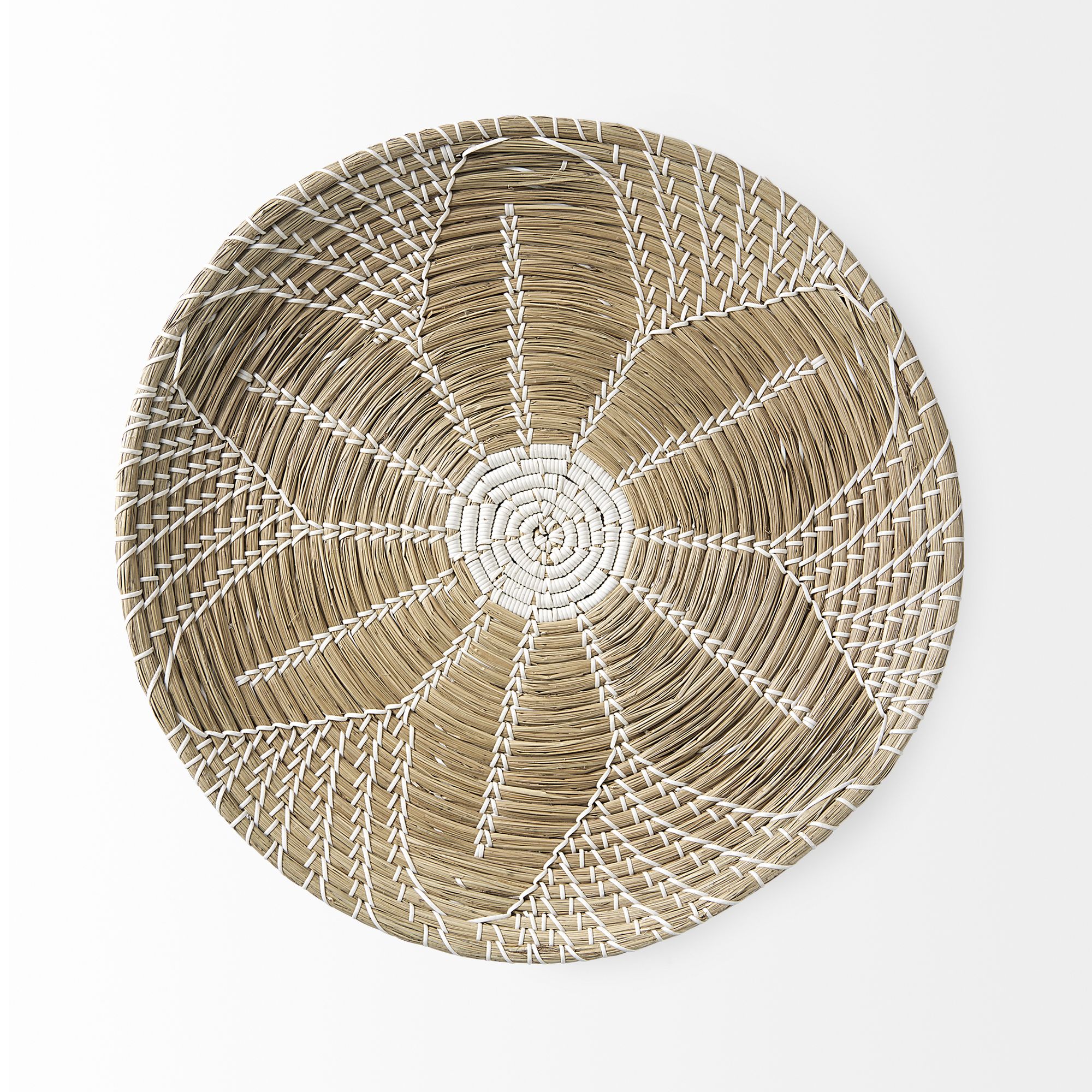 Mercana Mekhi Wall Hanging Plate Seagrass with White String Round - Beige/White