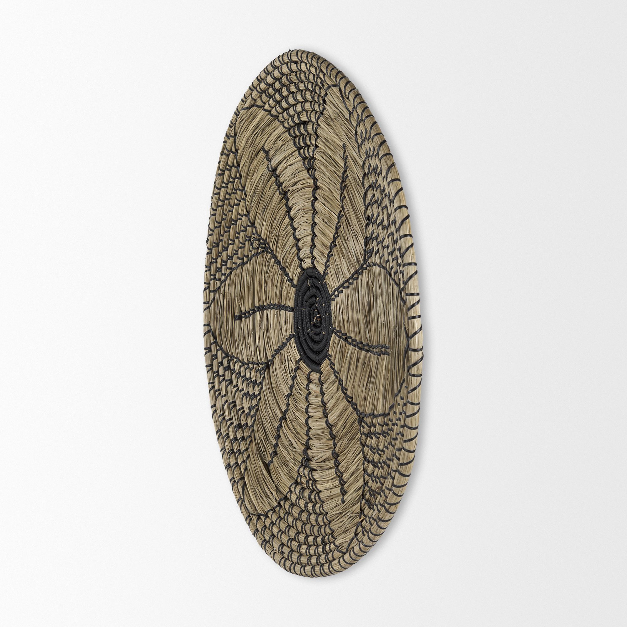 Mercana Mekhi Wall Hanging Plate Seagrass with Black String Round - Beige/Black