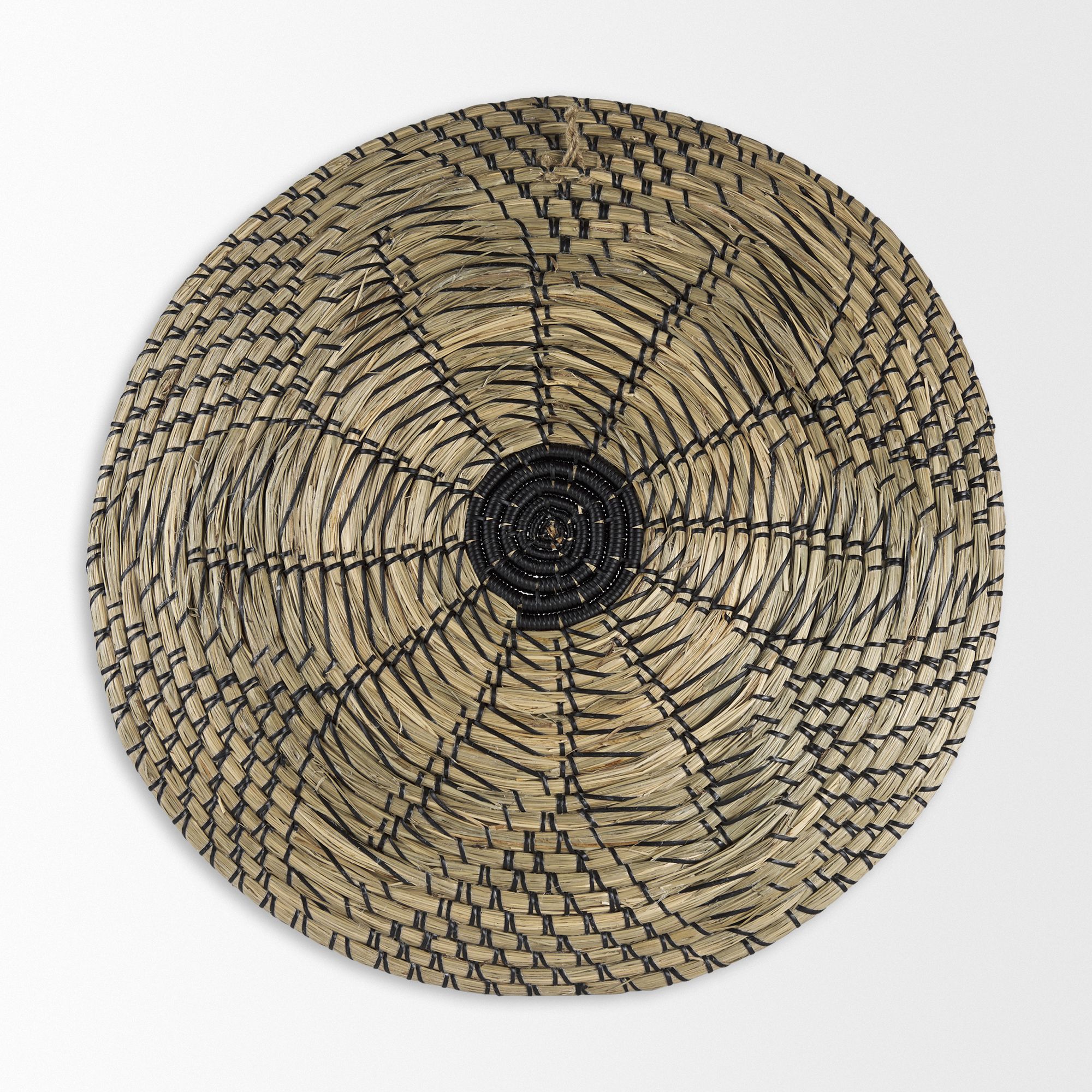 Mercana Mekhi Wall Hanging Plate Seagrass with Black String Round - Beige/Black