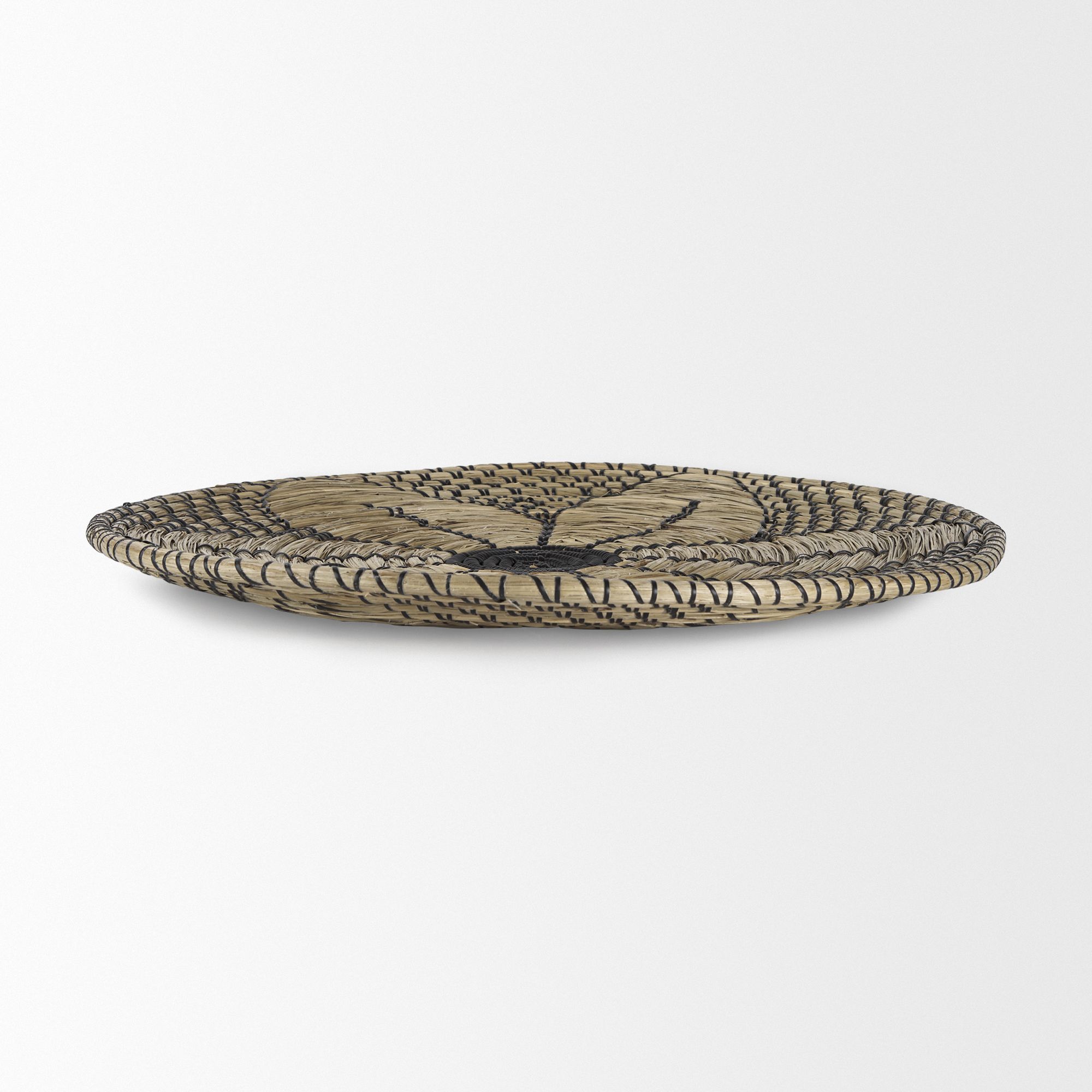 Mercana Mekhi Wall Hanging Plate Seagrass with Black String Round - Beige/Black