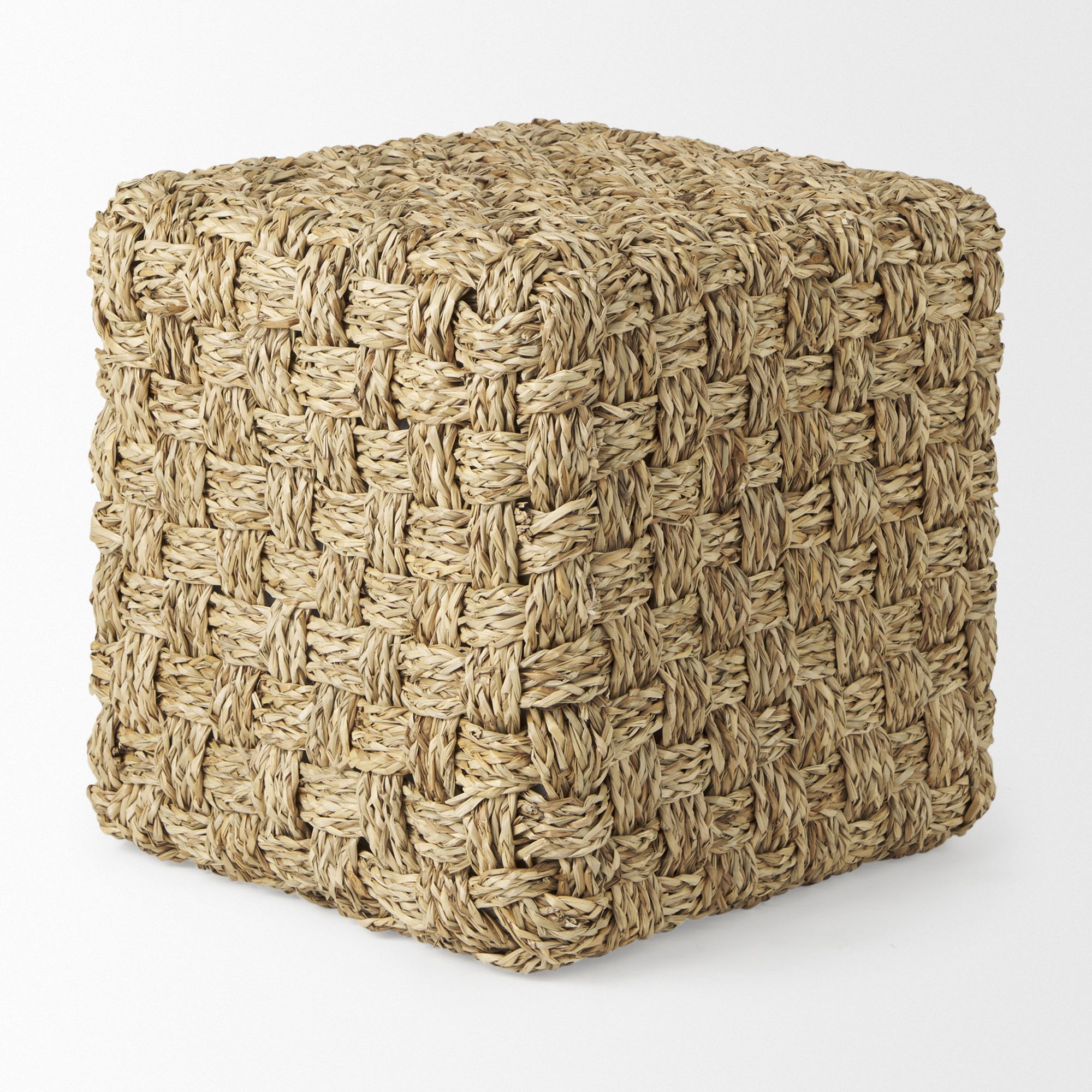 Mercana - Adele Medium Brown Seagrass Woven Square Pouf