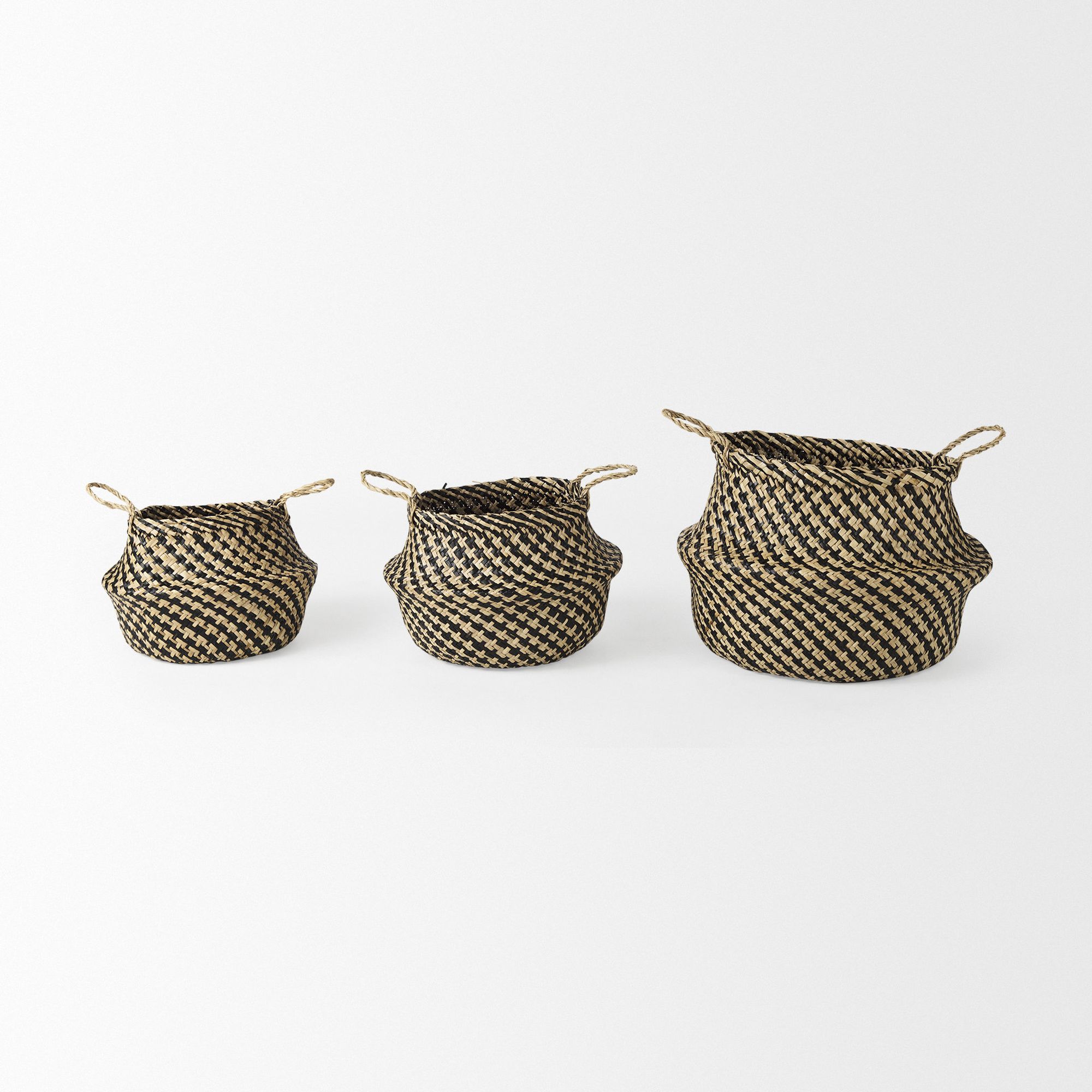 Mercana - Gaia Light and Dark Brown Cross Patterend Belly Seagrass Basket (Set of 3)