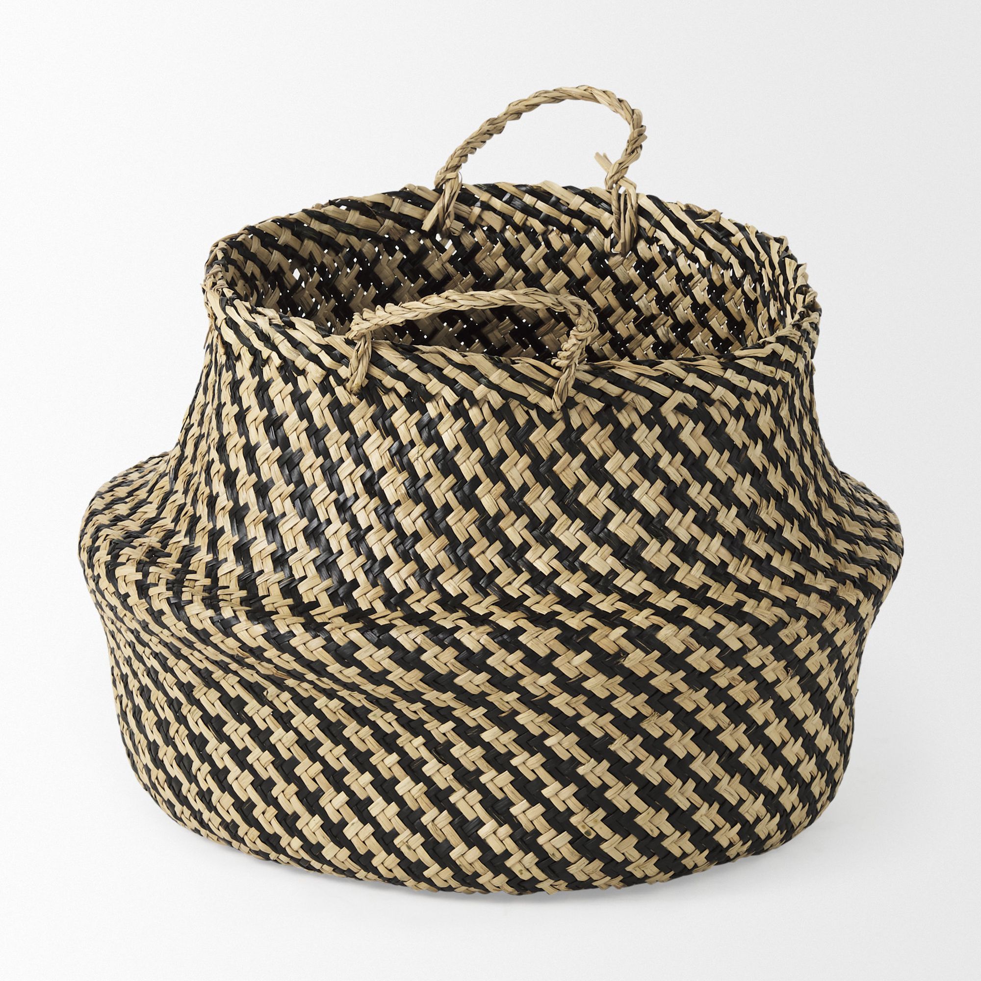 Mercana - Gaia Light and Dark Brown Cross Patterend Belly Seagrass Basket (Set of 3)