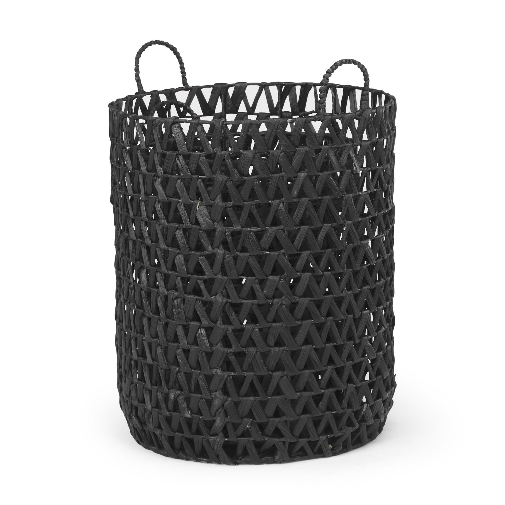 Mercana - Lola Black Water Hyacinth Zig Zag Weave Round Basket/Handles (Set of 3)