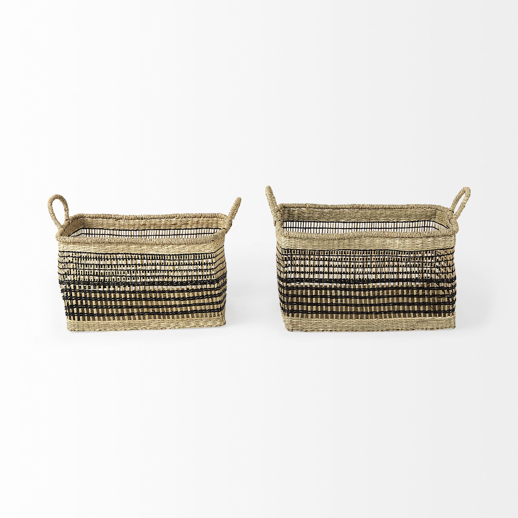 Mercana - Nia Light Brown Seagrass Rectangular Basket with Handles (Set of 2)