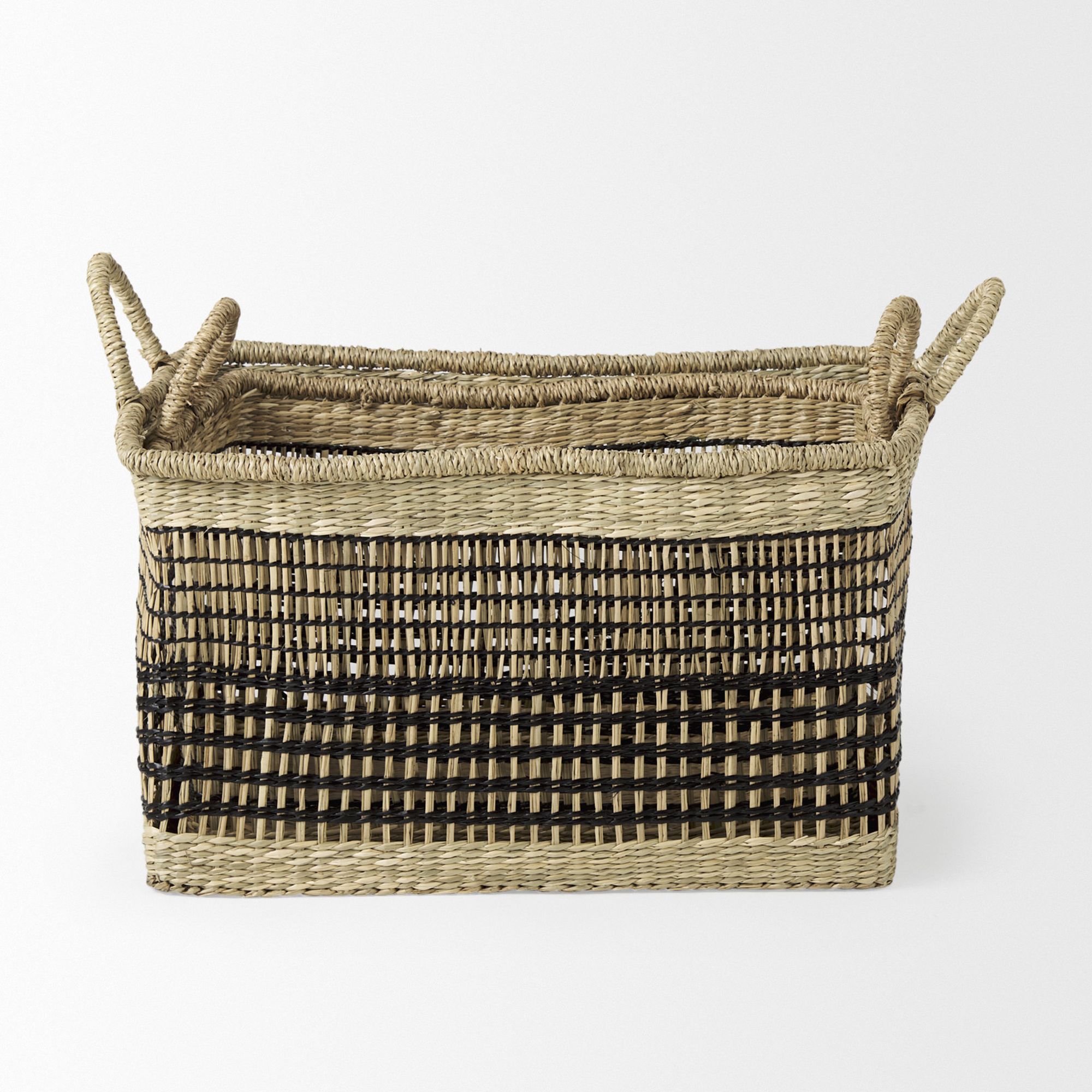 Mercana - Nia Light Brown Seagrass Rectangular Basket with Handles (Set of 2)