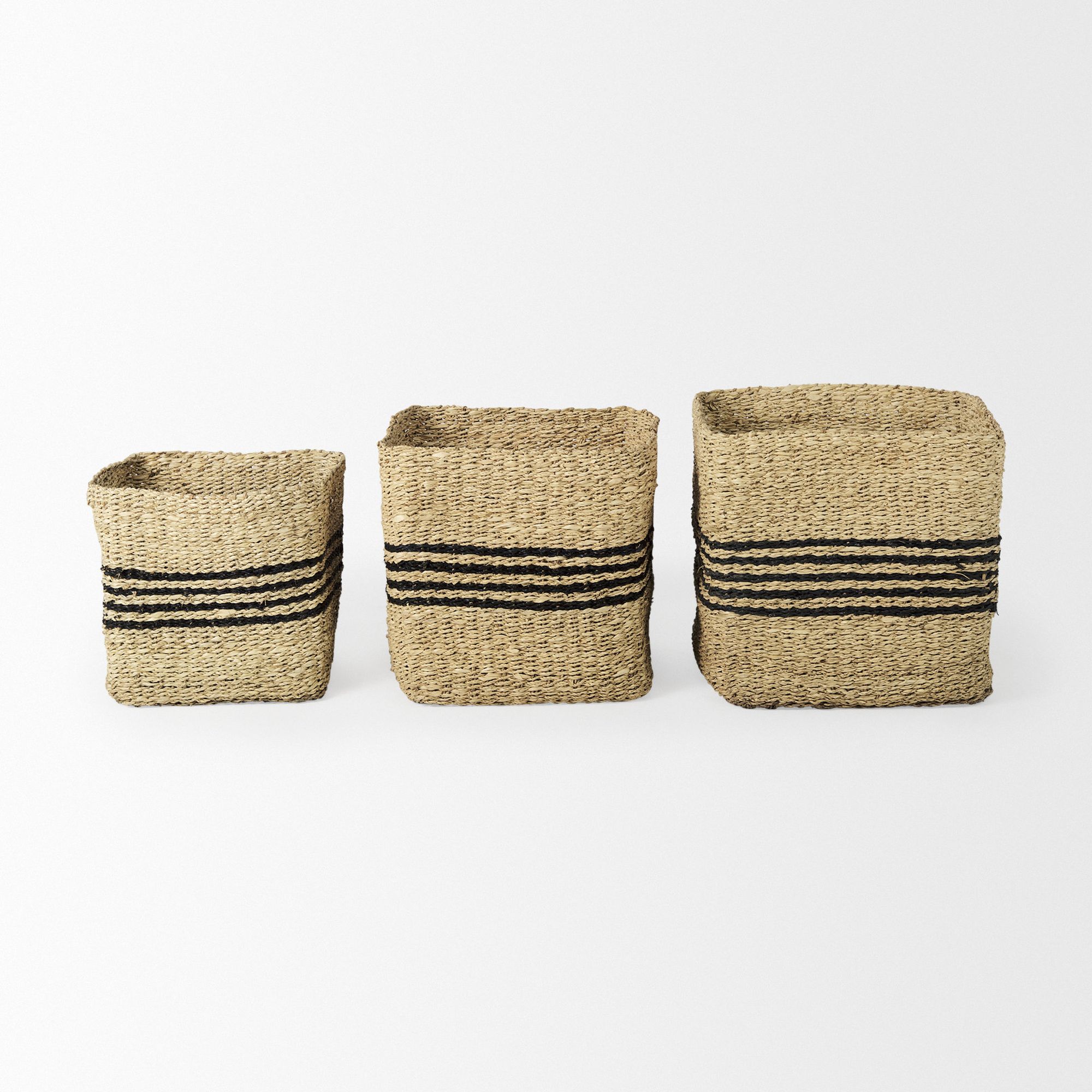 Mercana - Cullen Grey Twisted Seagrass Square Basket (Set of 3)