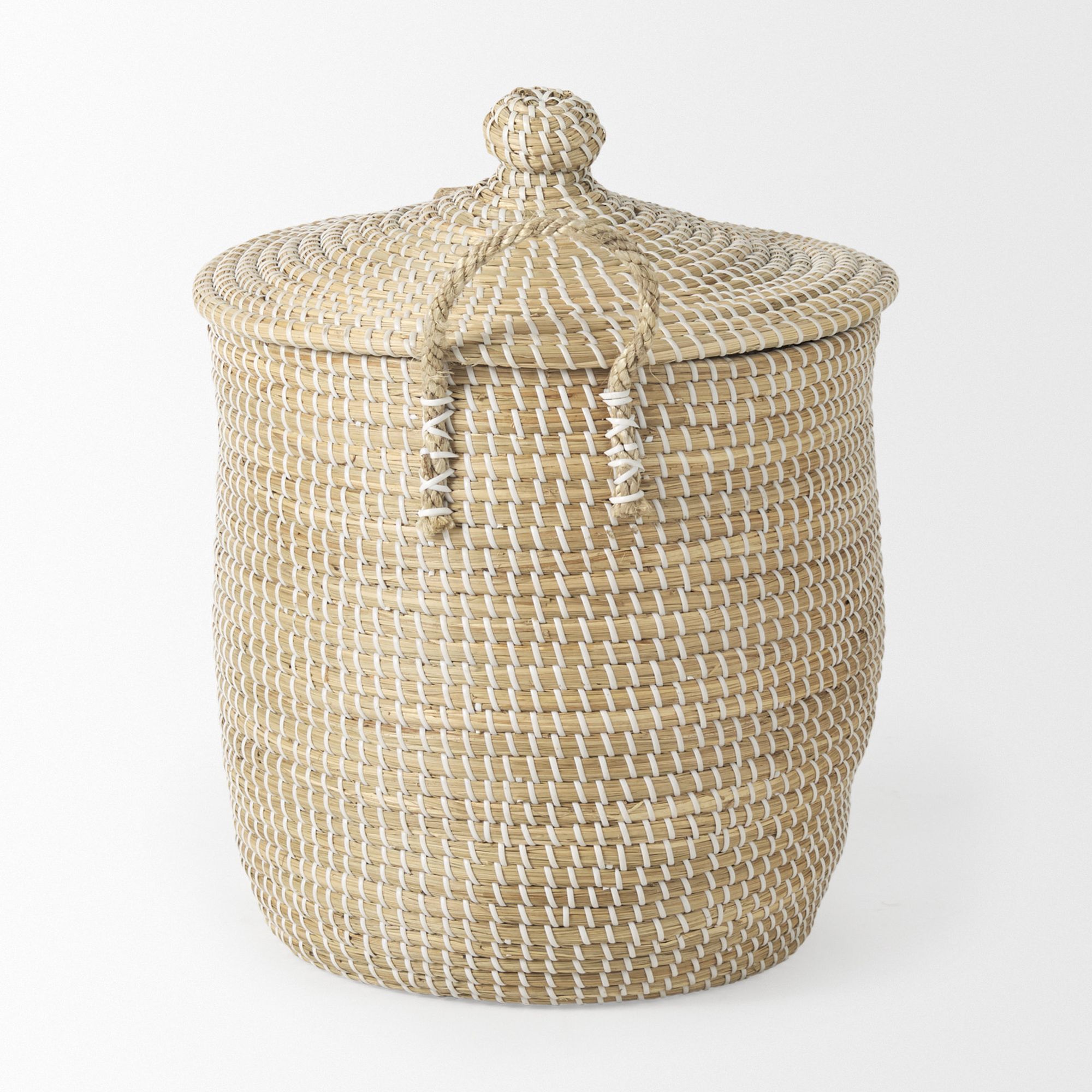 Mercana - Olivia Beige Seagrass Basket with Lid and Handles (Set of 3)