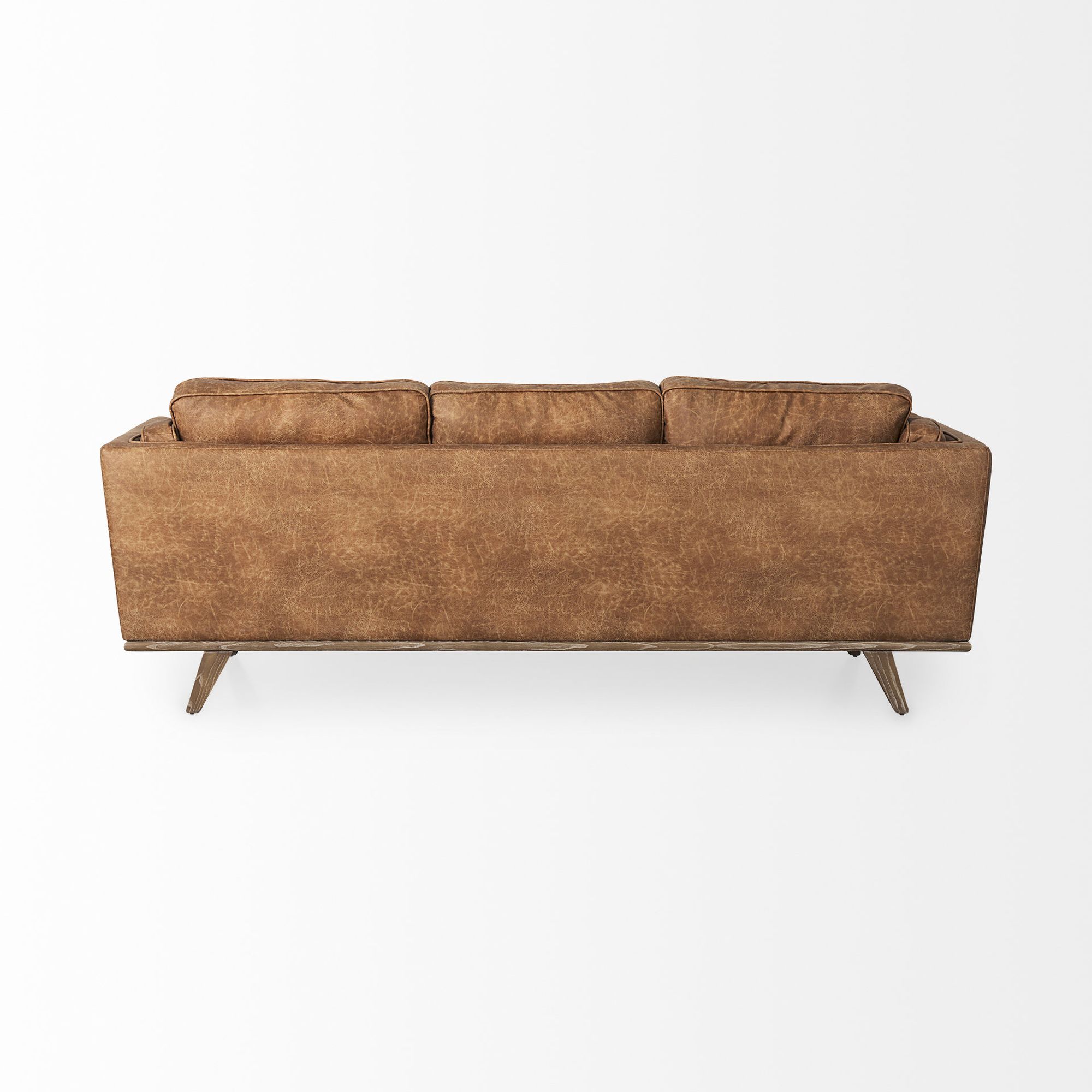 Mercana Brooks 3 Seater Sofa with Medium Brown Wooden Legs - Cognac, Faux Leather