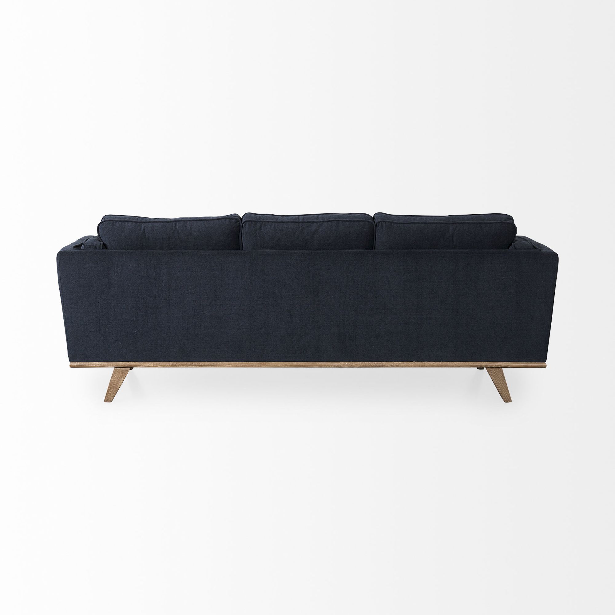 Mercana Brooks 3 Seater Sofa with Medium Brown Wooden Legs - Navy Blue, Fabric