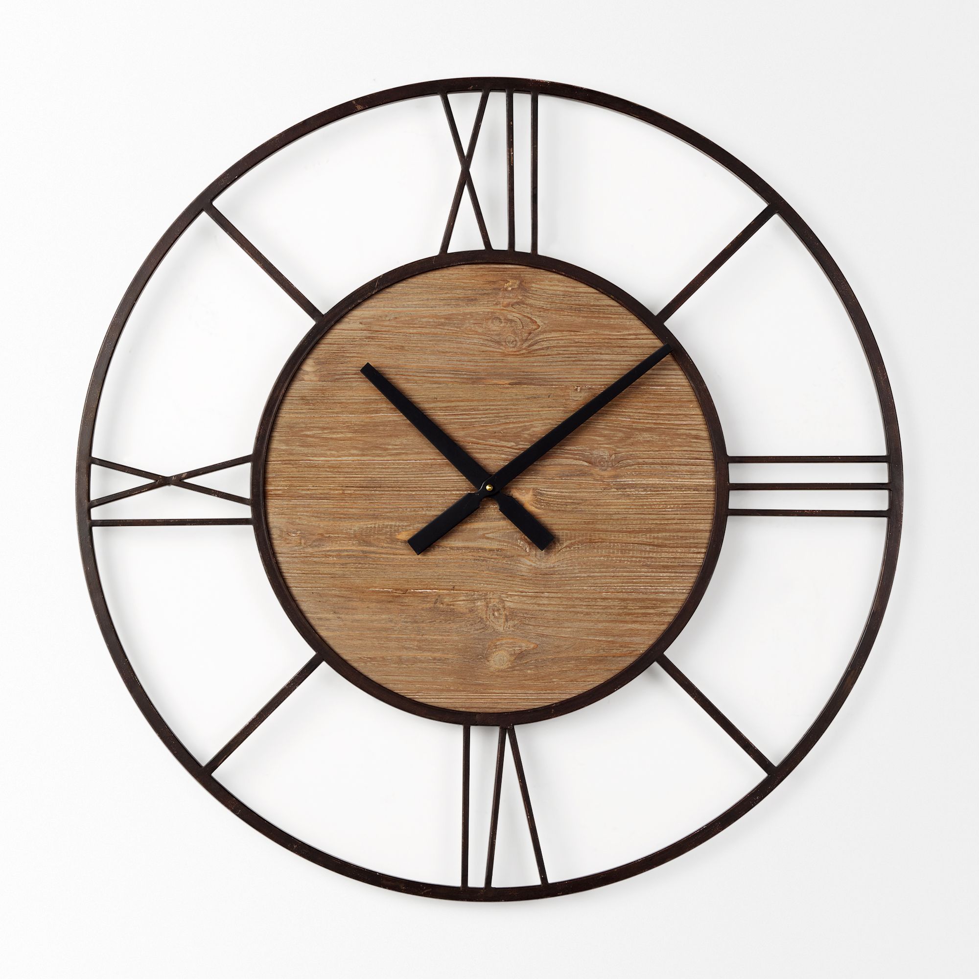 Mercana - Brielle Black Iron/Wood Round Wall Clock