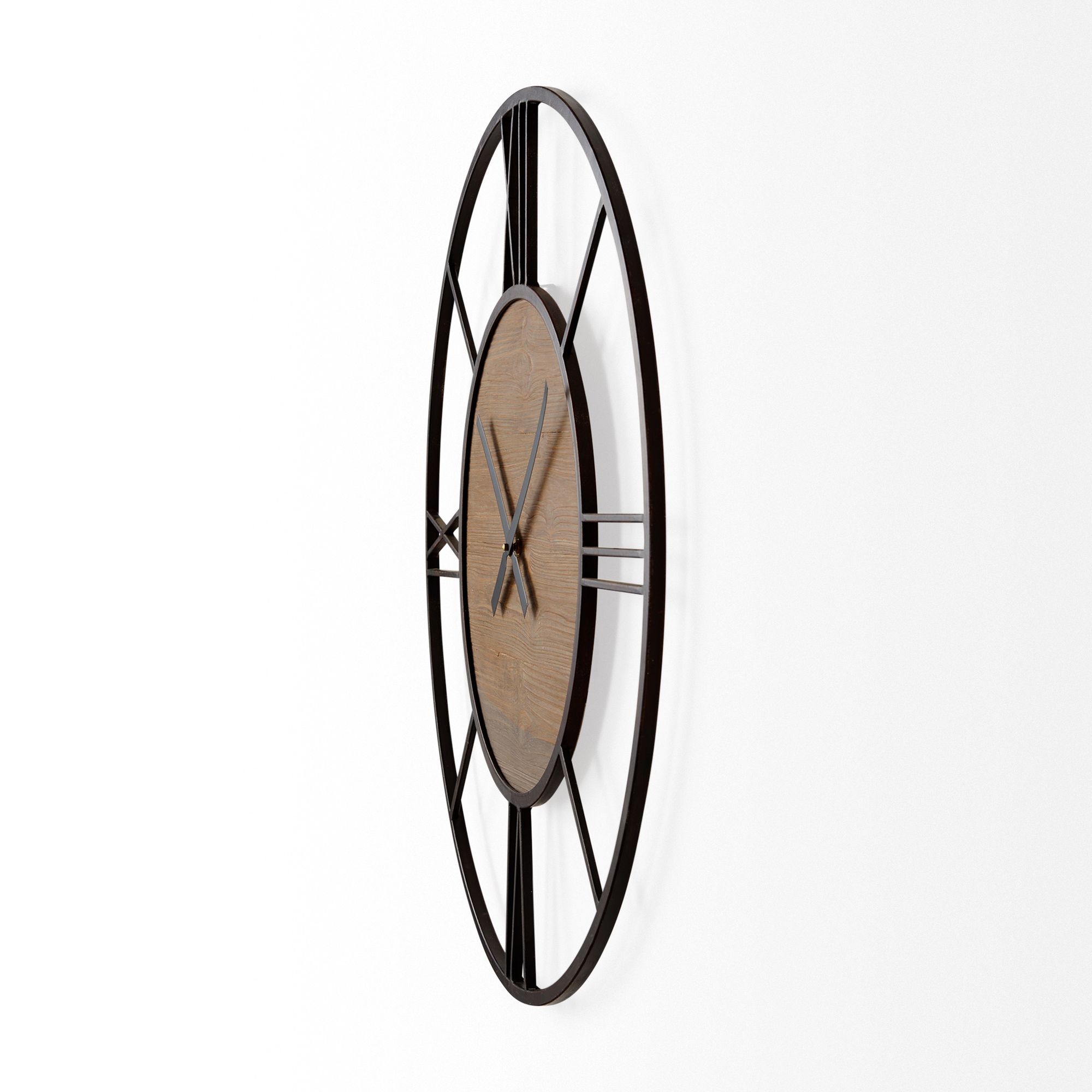 Mercana - Brielle Black Iron/Wood Round Wall Clock