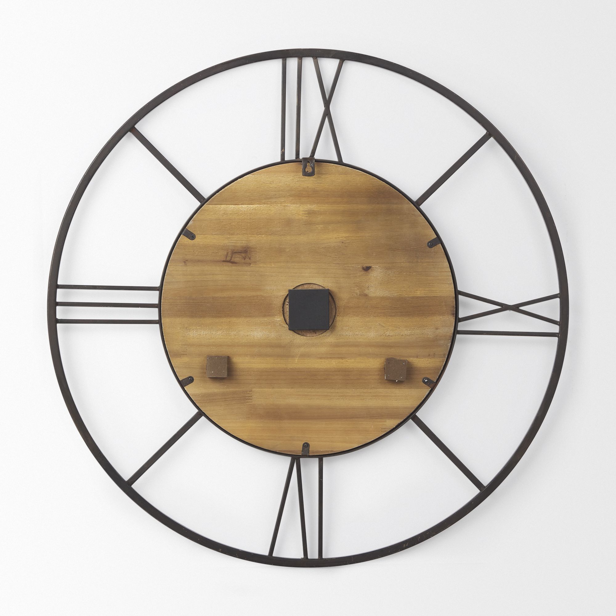 Mercana - Brielle Black Iron/Wood Round Wall Clock