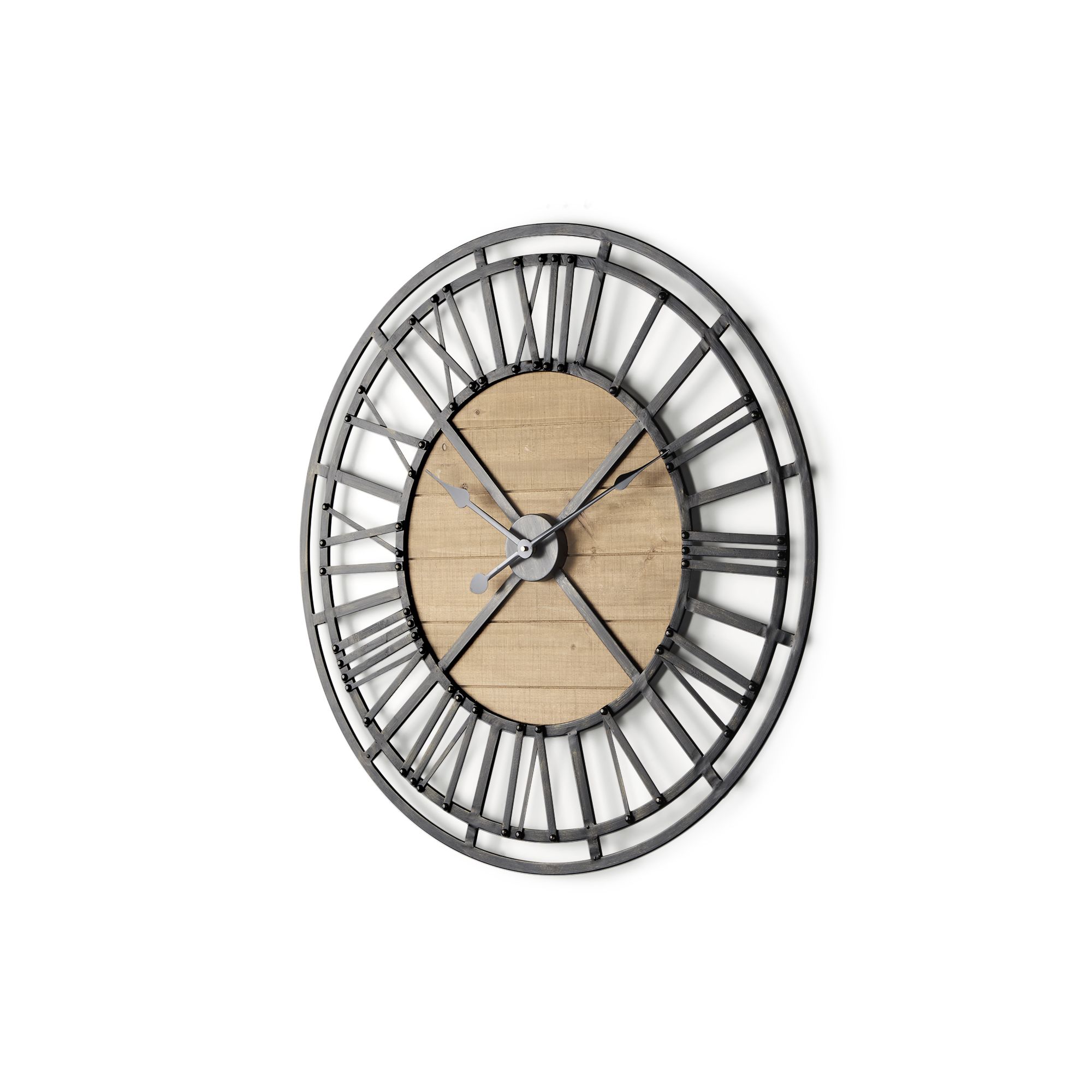 Mercana - Lewiston Iron/Wood Round Wall Clock