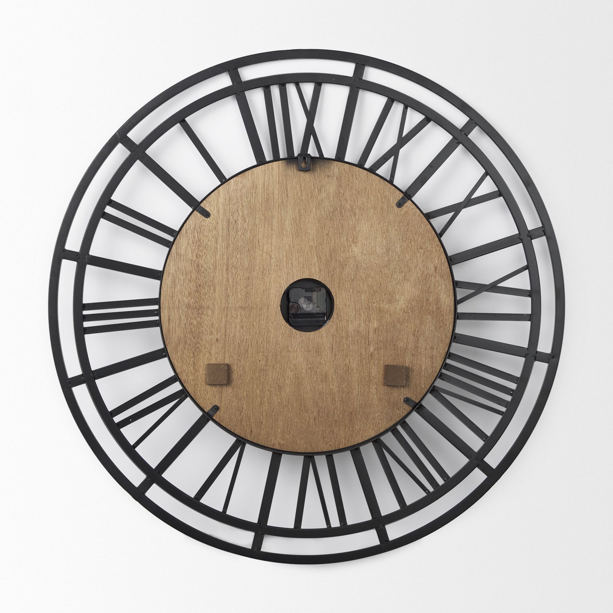 Mercana Lewiston 30" Iron/Wood Round Wall Clock - Black/Brown