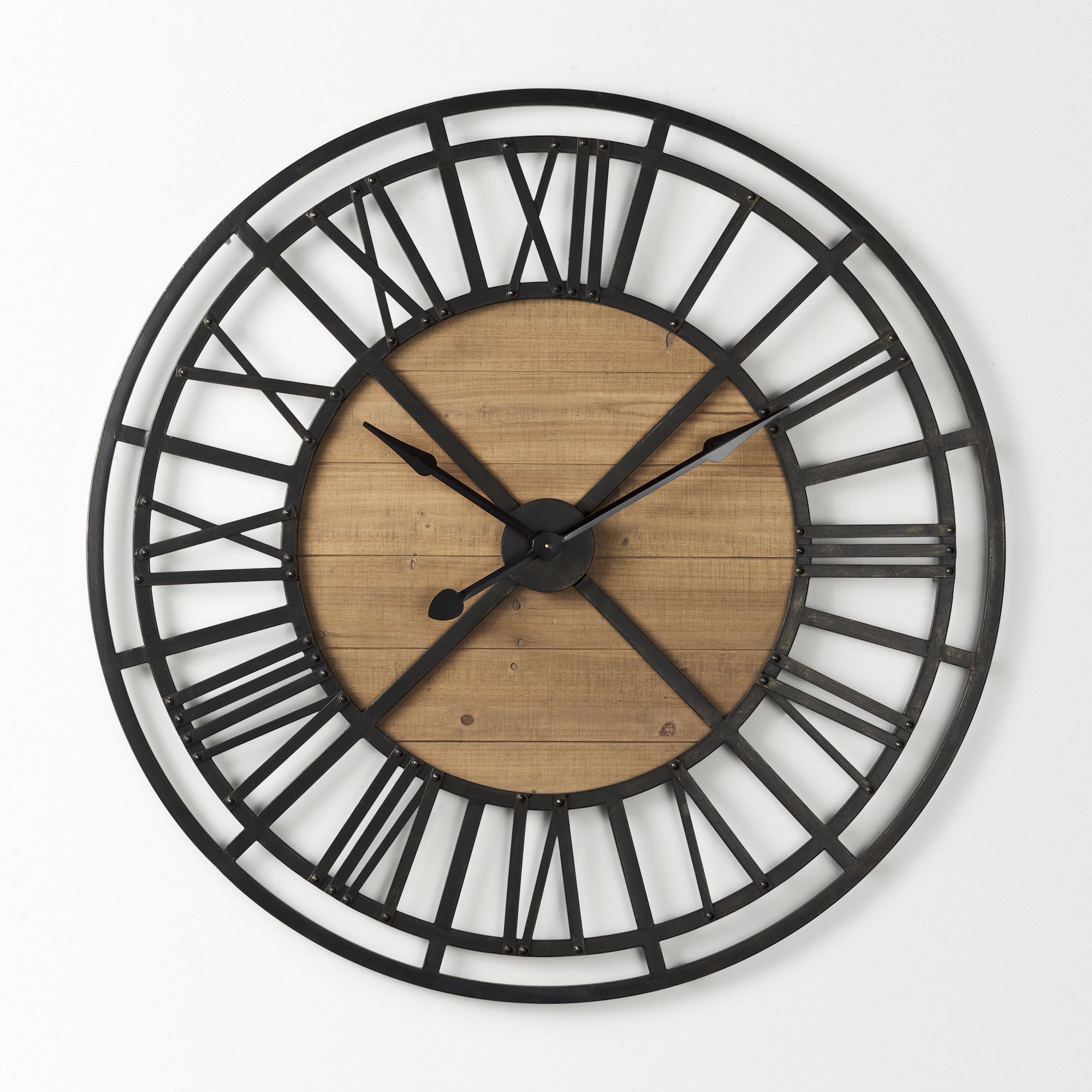 Mercana - Lewiston Iron/Wood Round Wall Clock