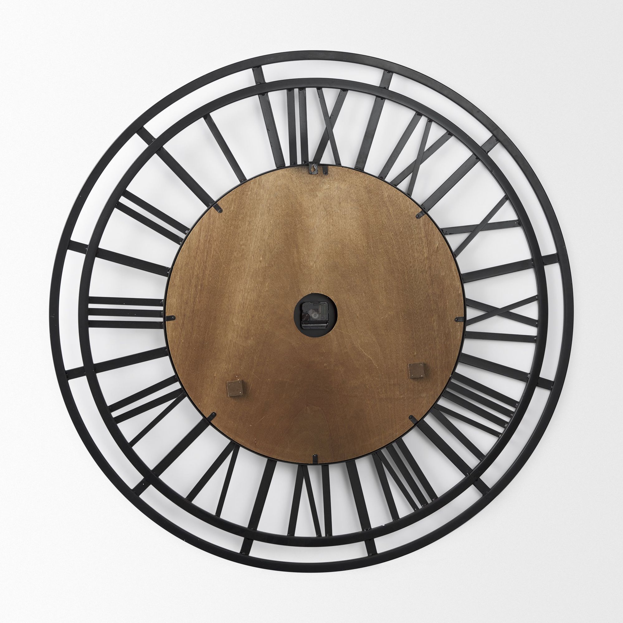 Mercana Lewiston 42" Iron/Wood Round Wall Clock - Black/Brown