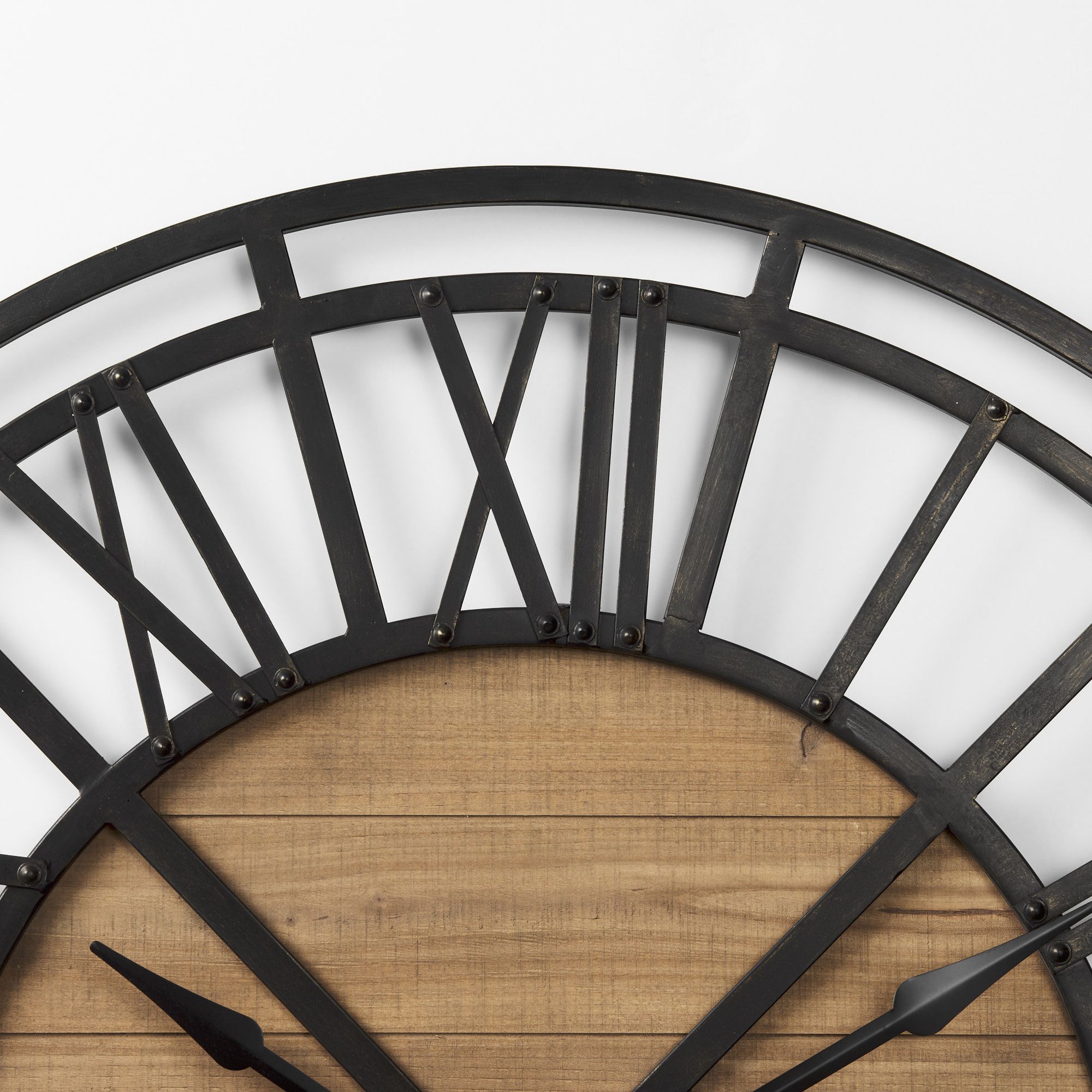 Mercana Lewiston 42" Iron/Wood Round Wall Clock - Black/Brown