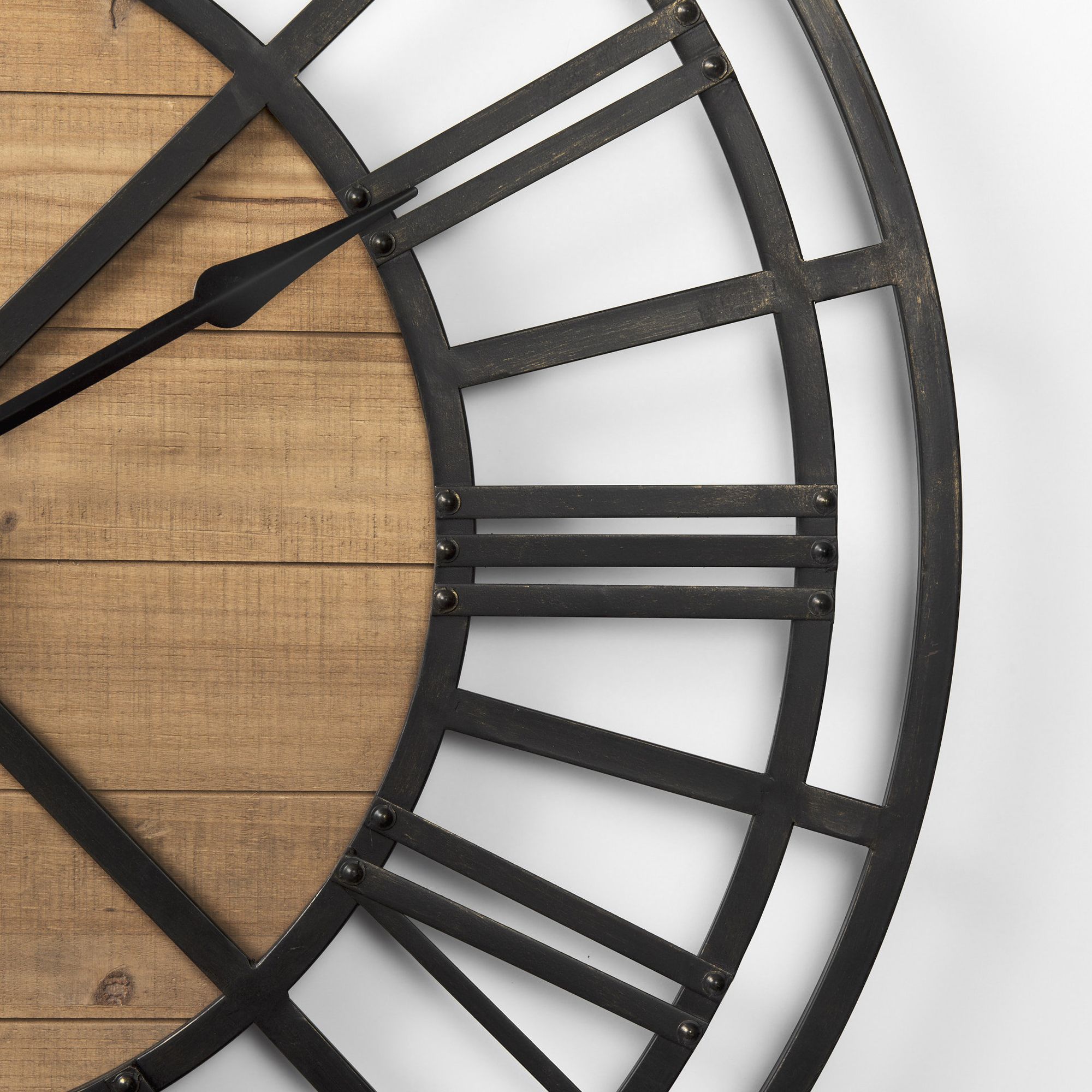 Mercana Lewiston 42" Iron/Wood Round Wall Clock - Black/Brown