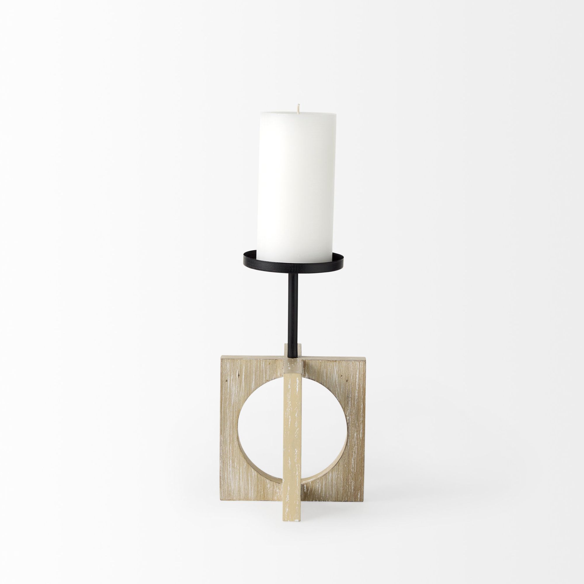 Mercana Cambie Light Brown Wood with Black Metal Small Candle Holder