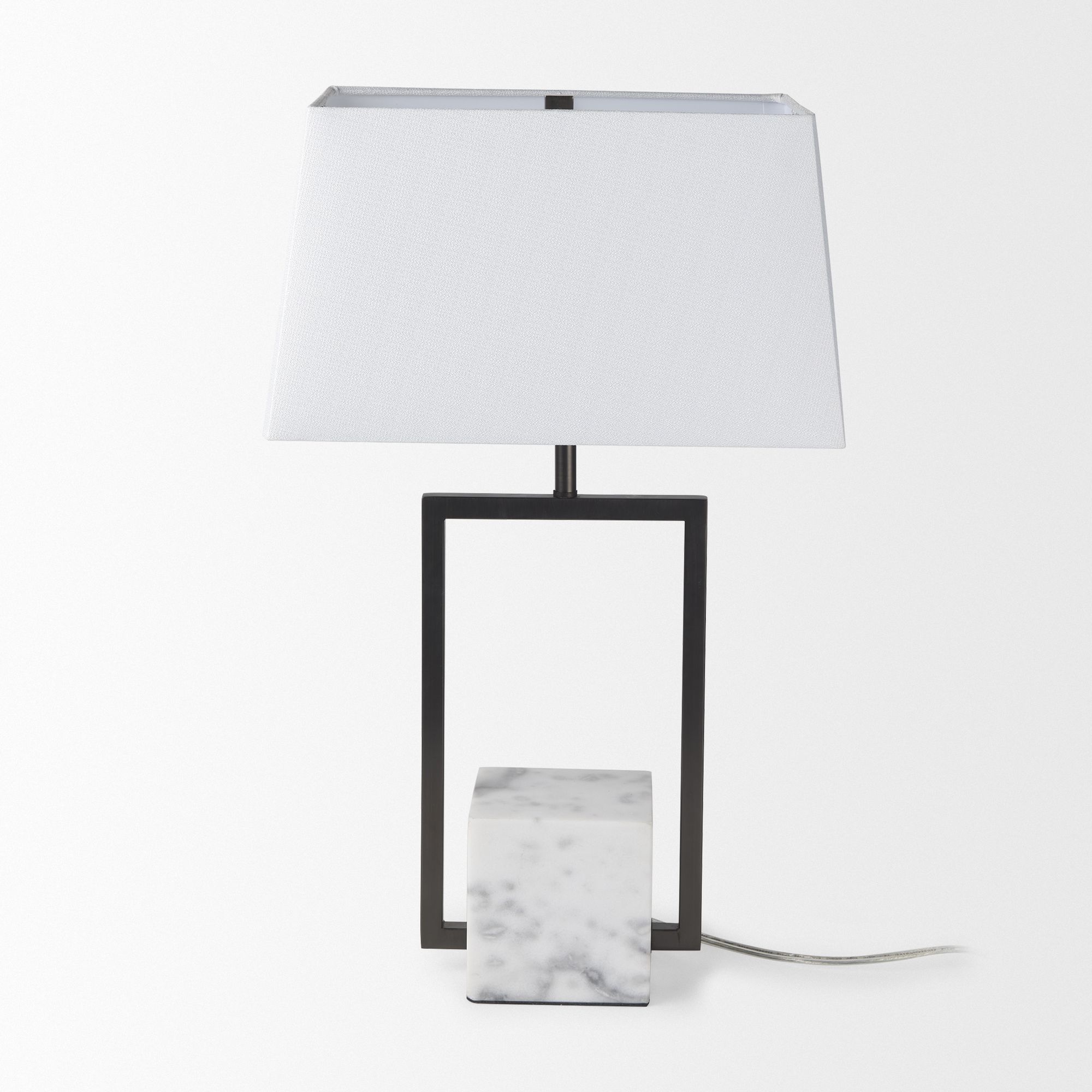 Mercana - Peyton Black Metal with Marble Cube and White Shade Table Lamp