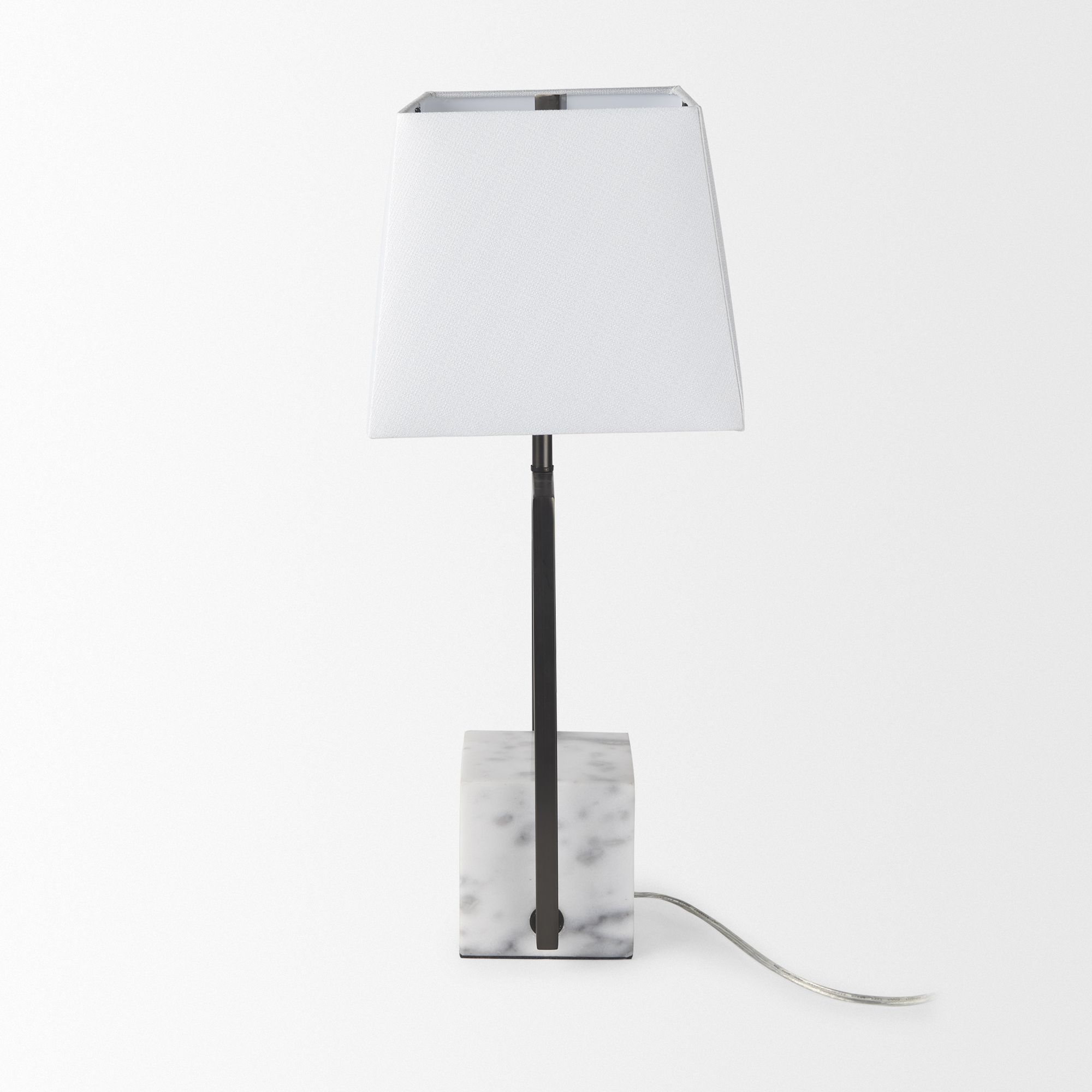 Mercana - Peyton Black Metal with Marble Cube and White Shade Table Lamp