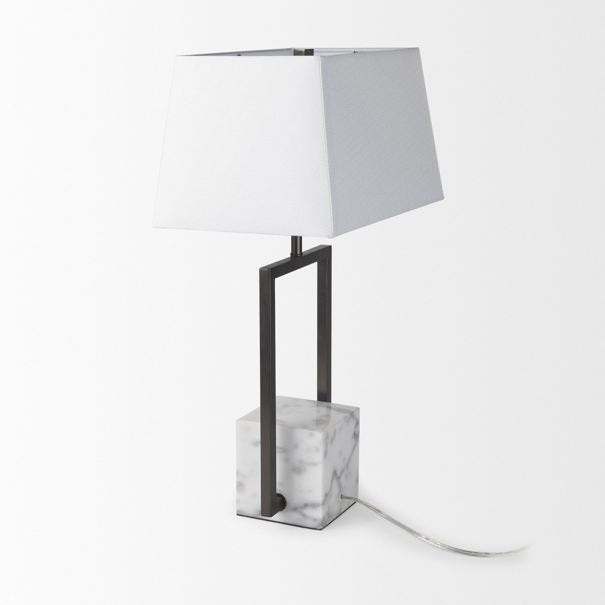 Mercana - Peyton Black Metal with Marble Cube and White Shade Table Lamp