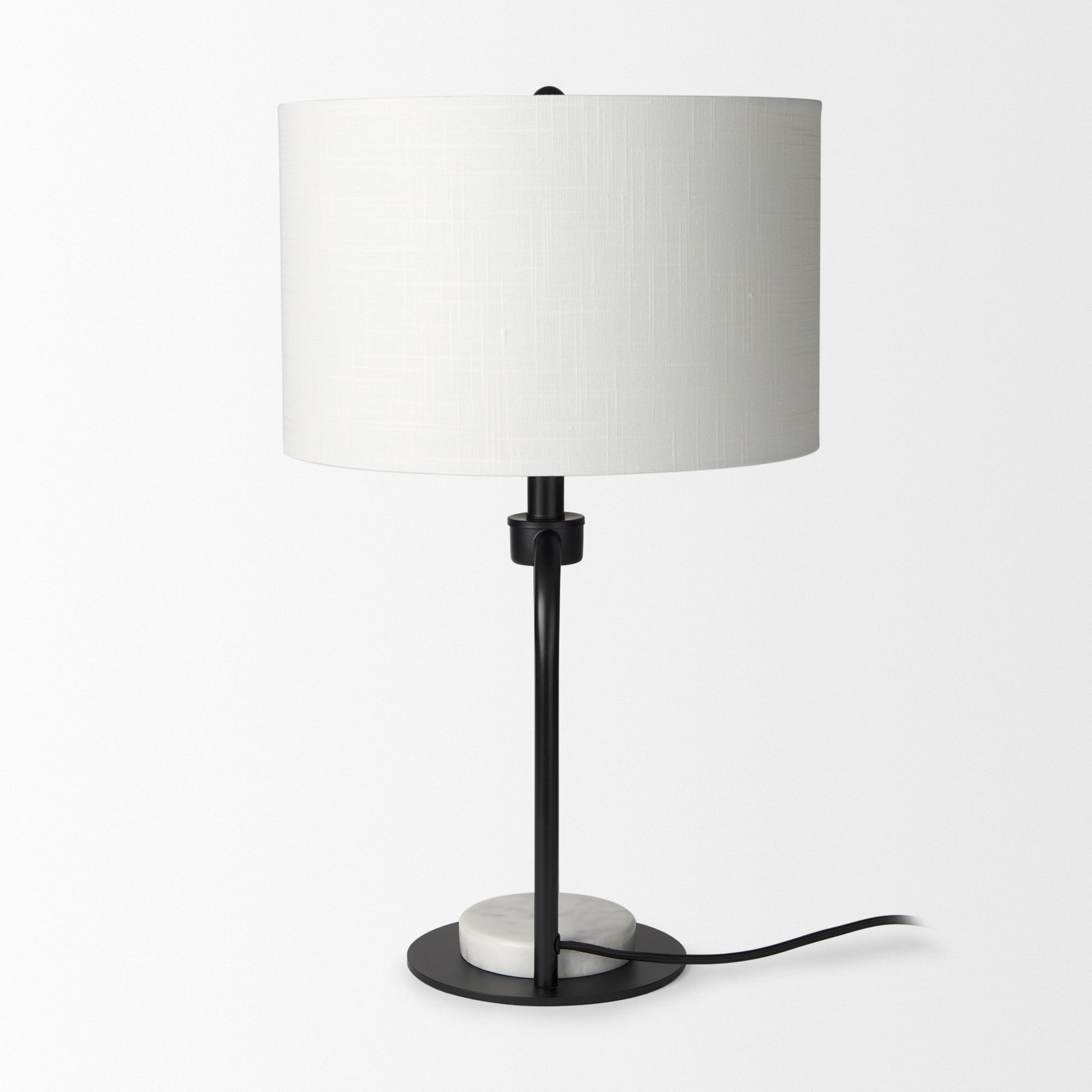 Mercana - Sarah Arched Black Metal with Marble Cube and White Shade Table Lamp