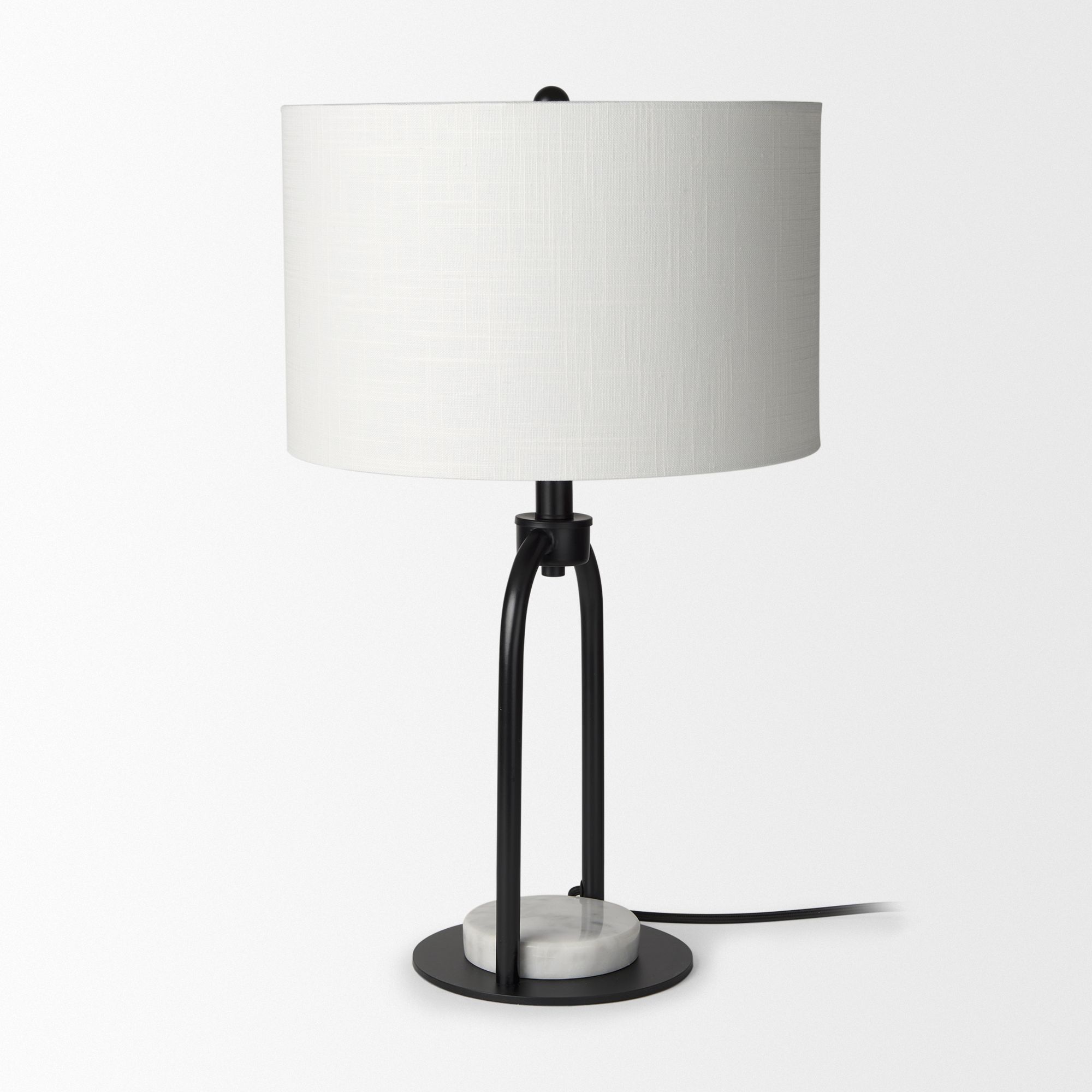 Mercana - Sarah Arched Black Metal with Marble Cube and White Shade Table Lamp