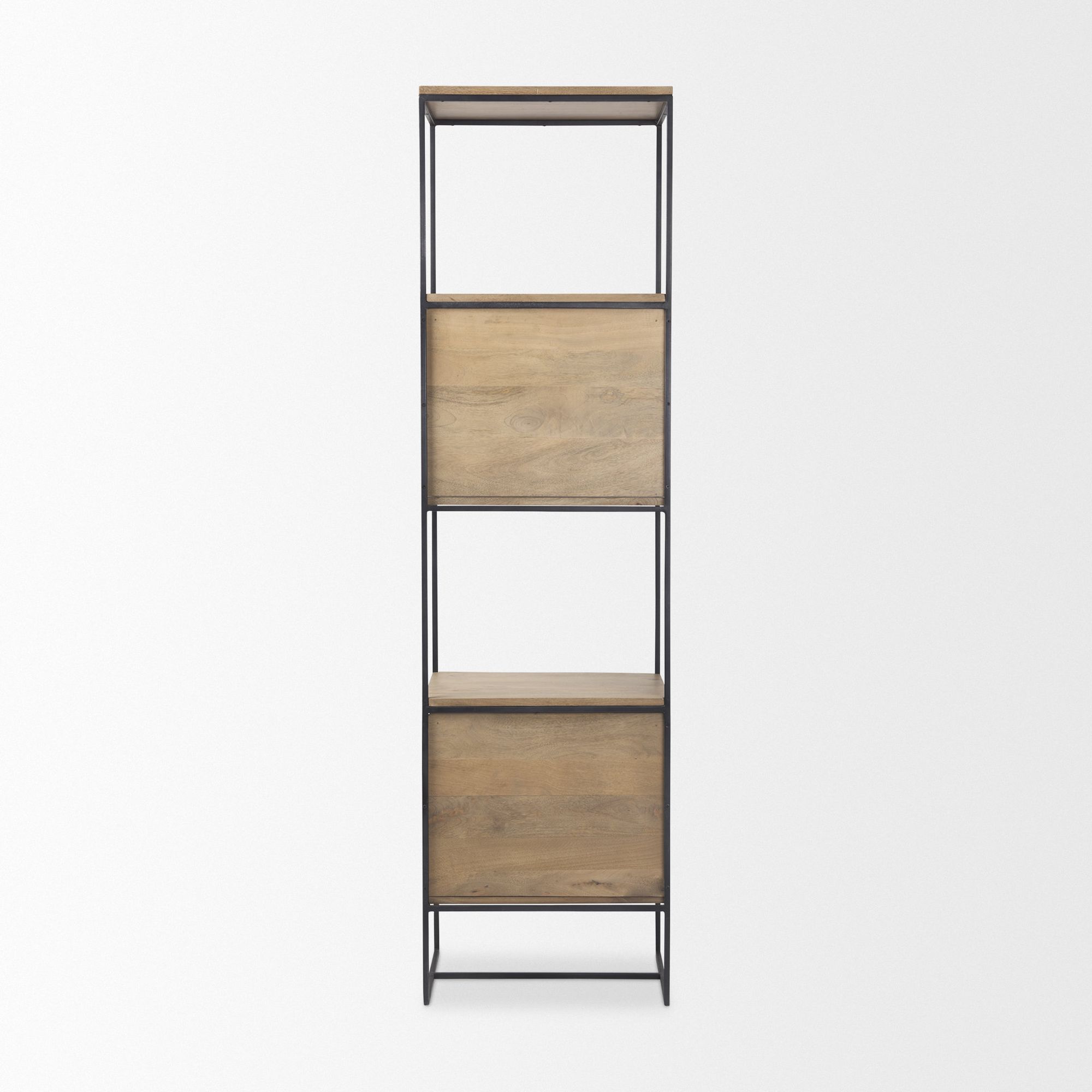 Mercana Morris 19L Shelving Unit with Black Metal Frame - Light Brown