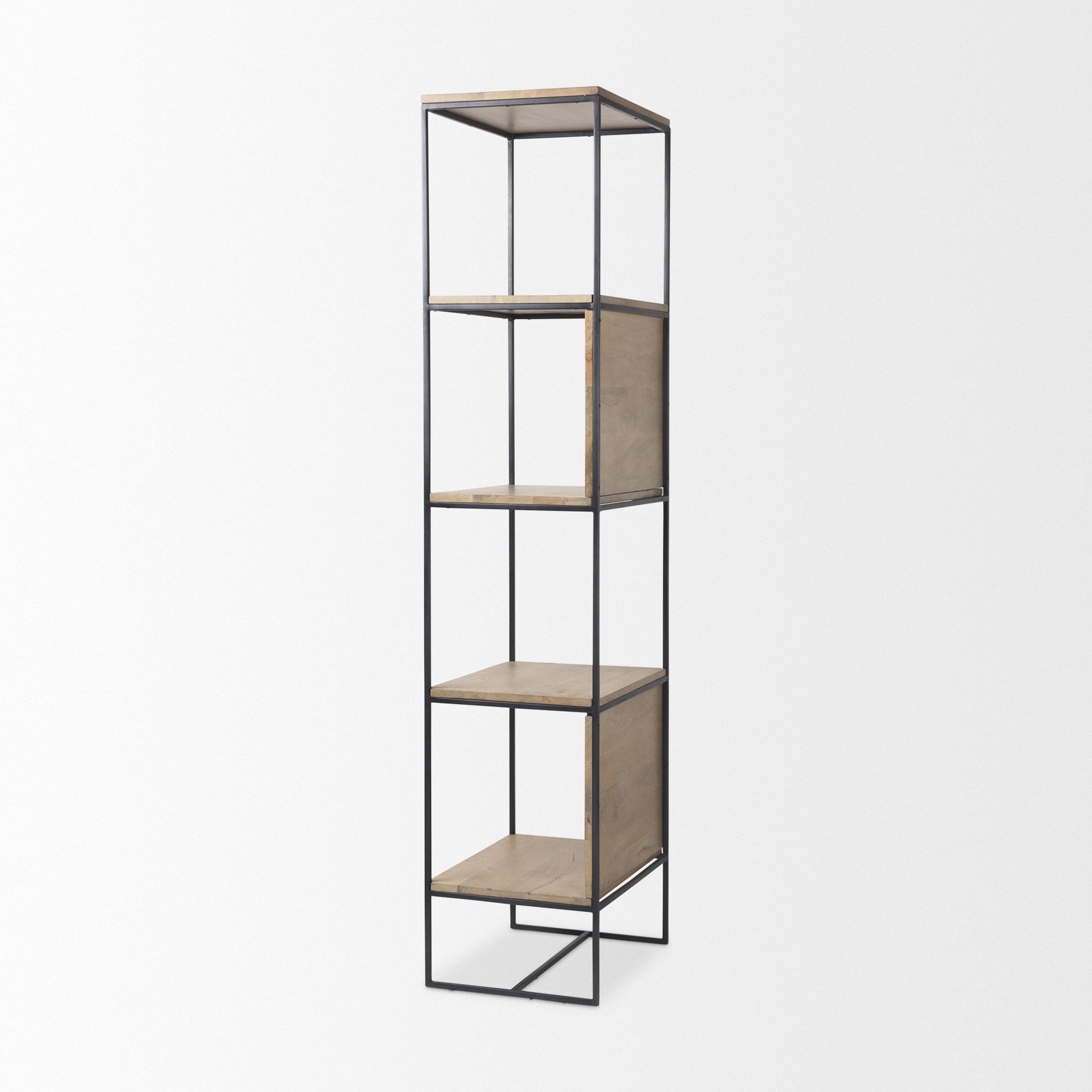 Mercana Morris 19L Shelving Unit with Black Metal Frame - Light Brown