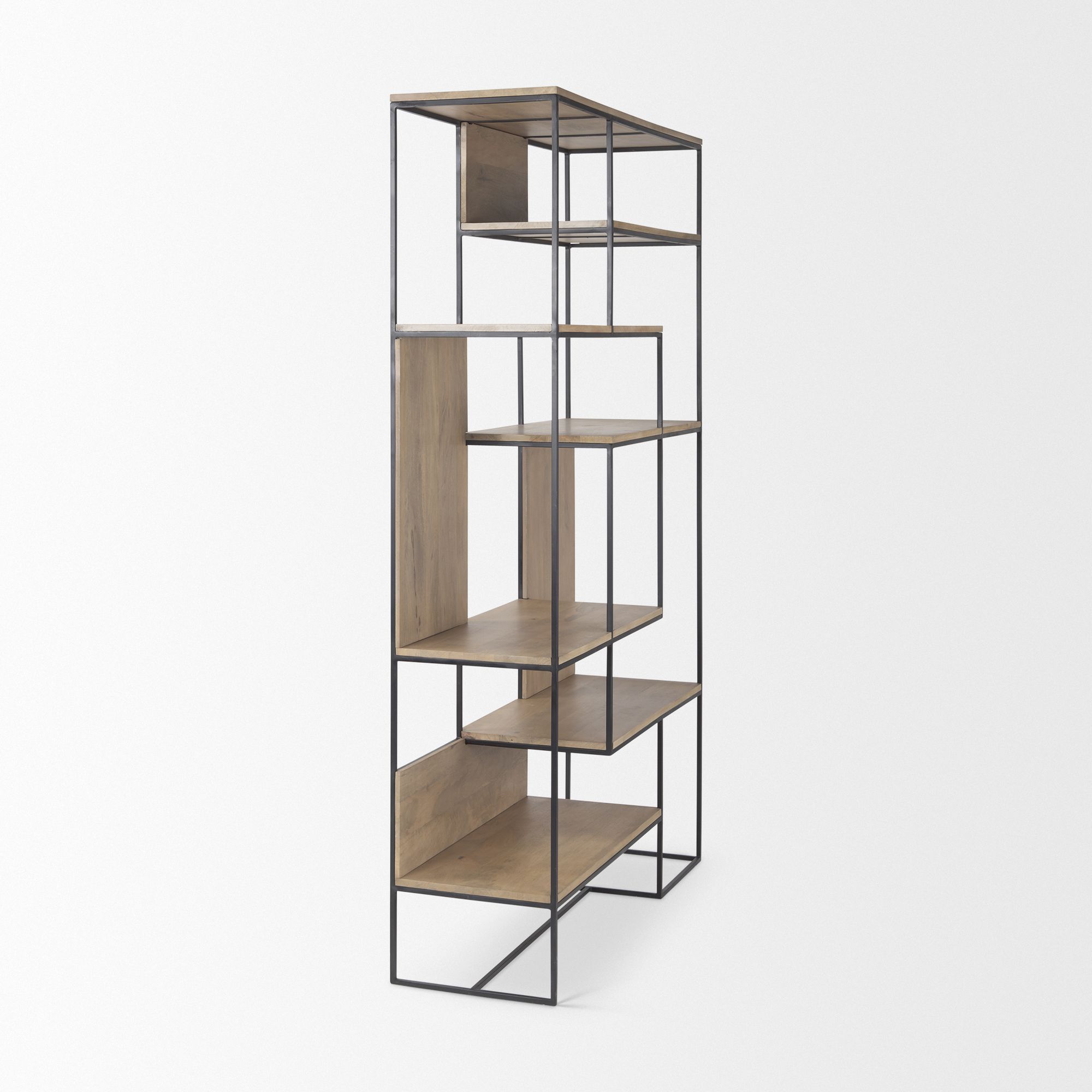 Mercana Morris 47L Shelving Unit with Black Metal Frame - Light Brown