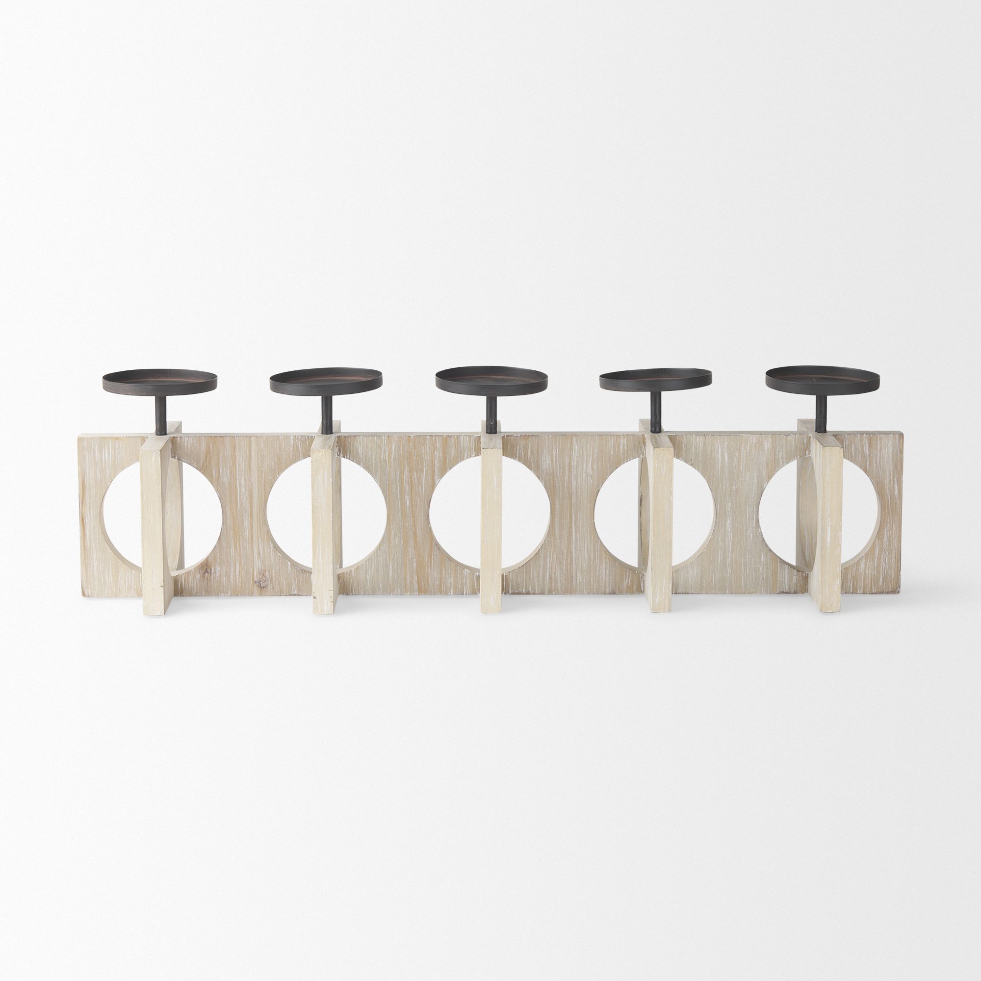 Mercana - Cambie Natural Wood with Black Metal Candle Holders