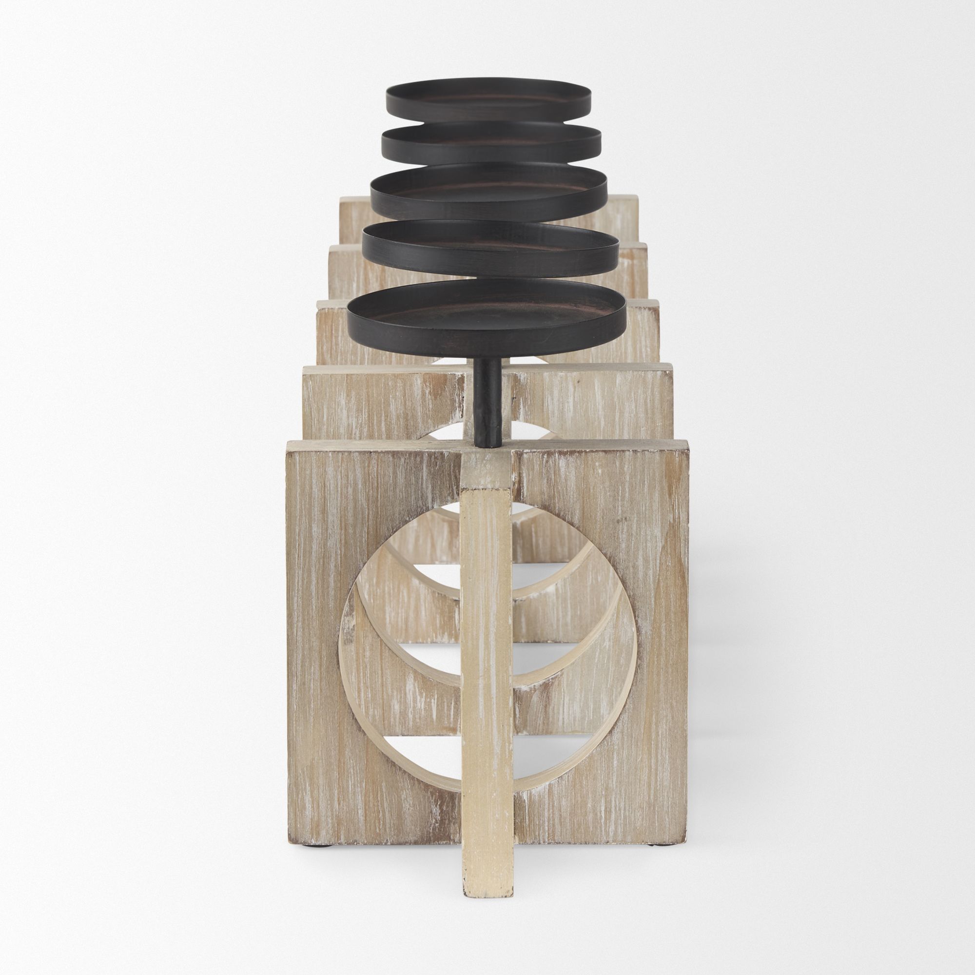 Mercana - Cambie Natural Wood with Black Metal Candle Holders