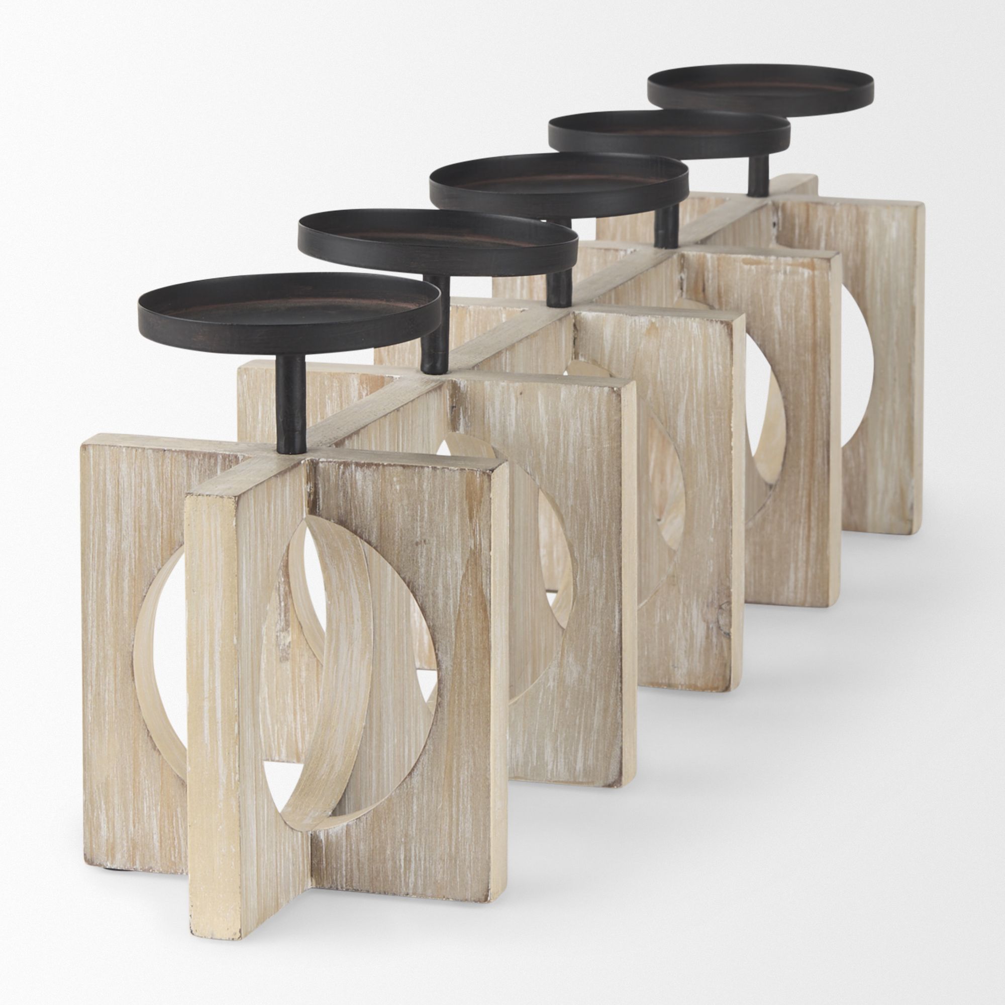 Mercana - Cambie Natural Wood with Black Metal Candle Holders