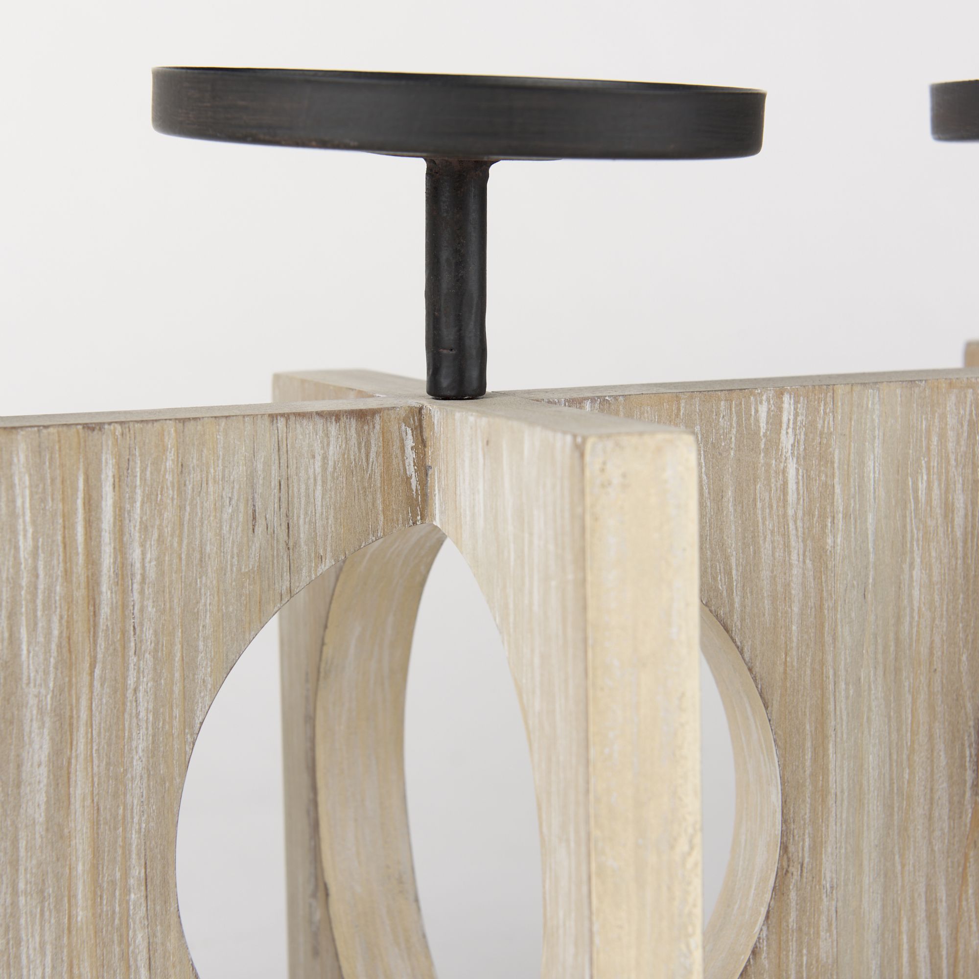 Mercana - Cambie Natural Wood with Black Metal Candle Holders