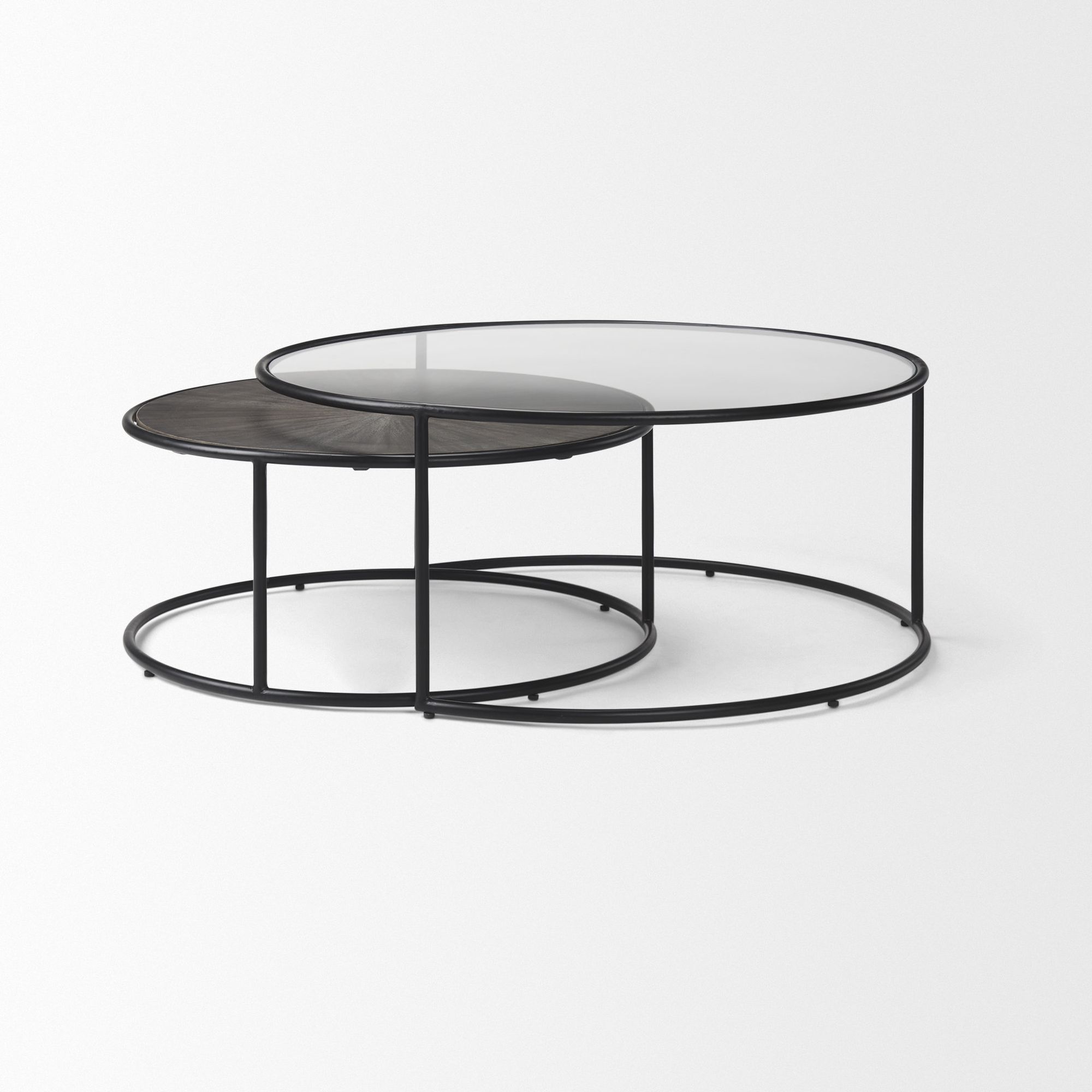 Mercana - Arlo Brown Wood and Glass with Black Metal Coffee Tables (Set of 2)