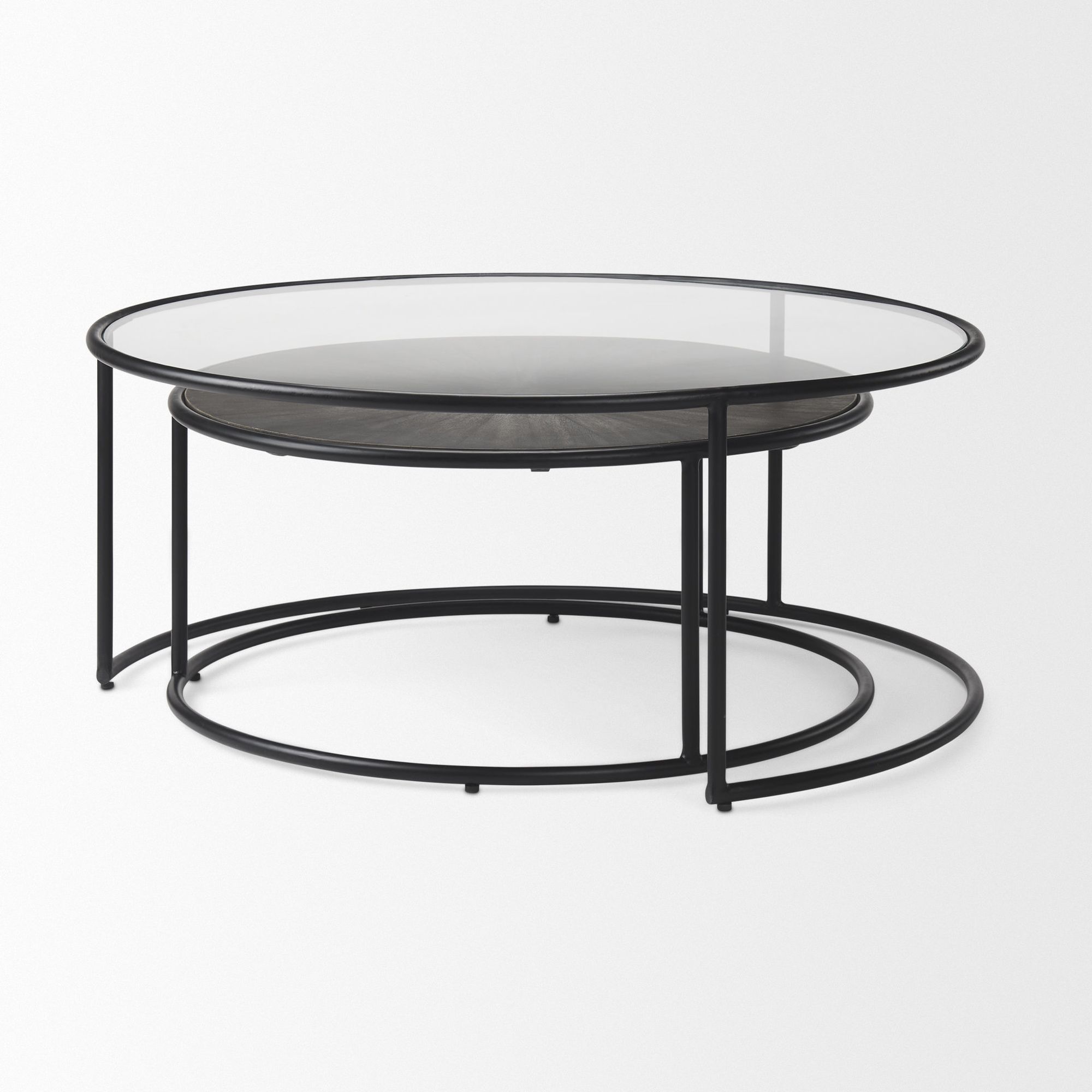 Mercana - Arlo Brown Wood and Glass with Black Metal Coffee Tables (Set of 2)