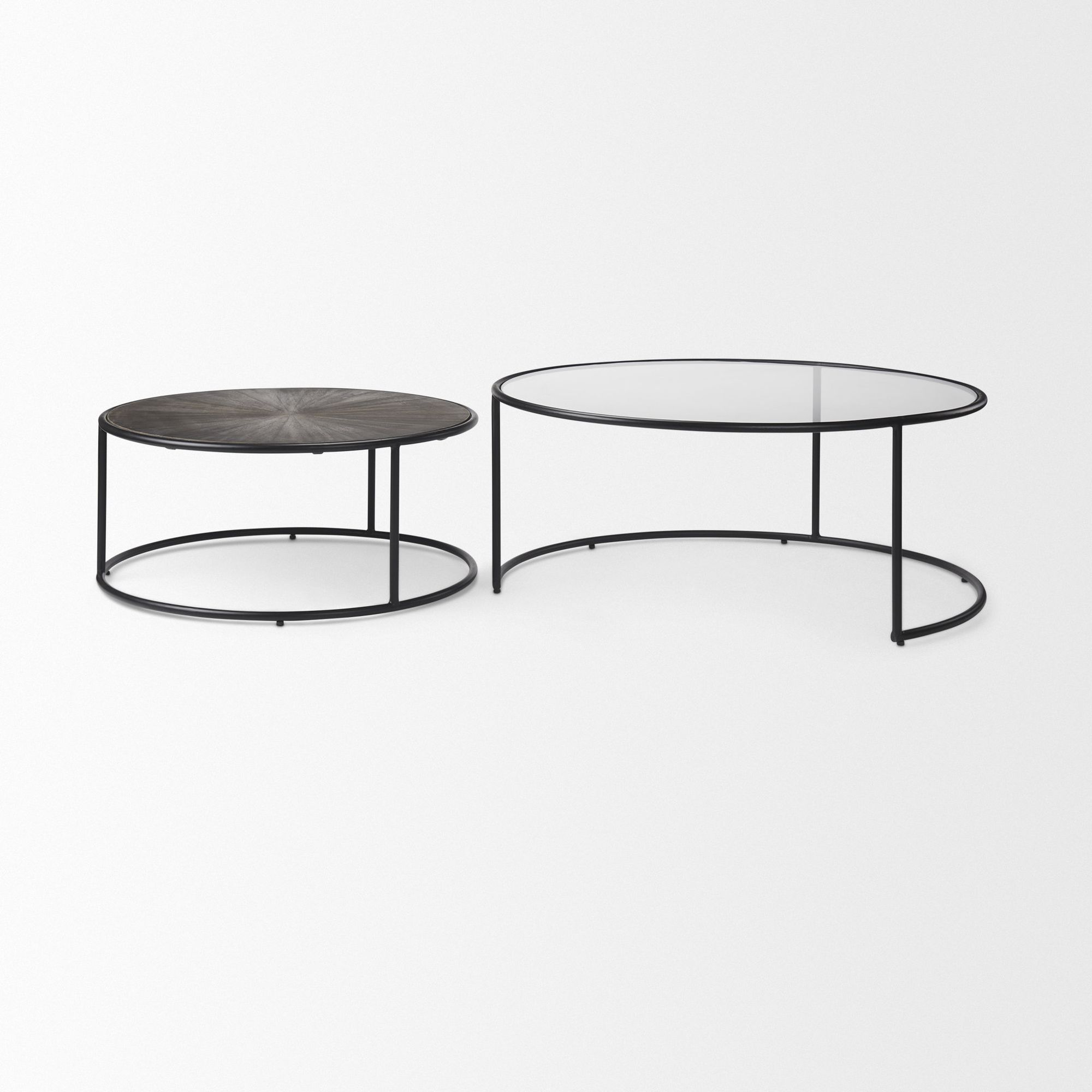 Mercana - Arlo Brown Wood and Glass with Black Metal Coffee Tables (Set of 2)