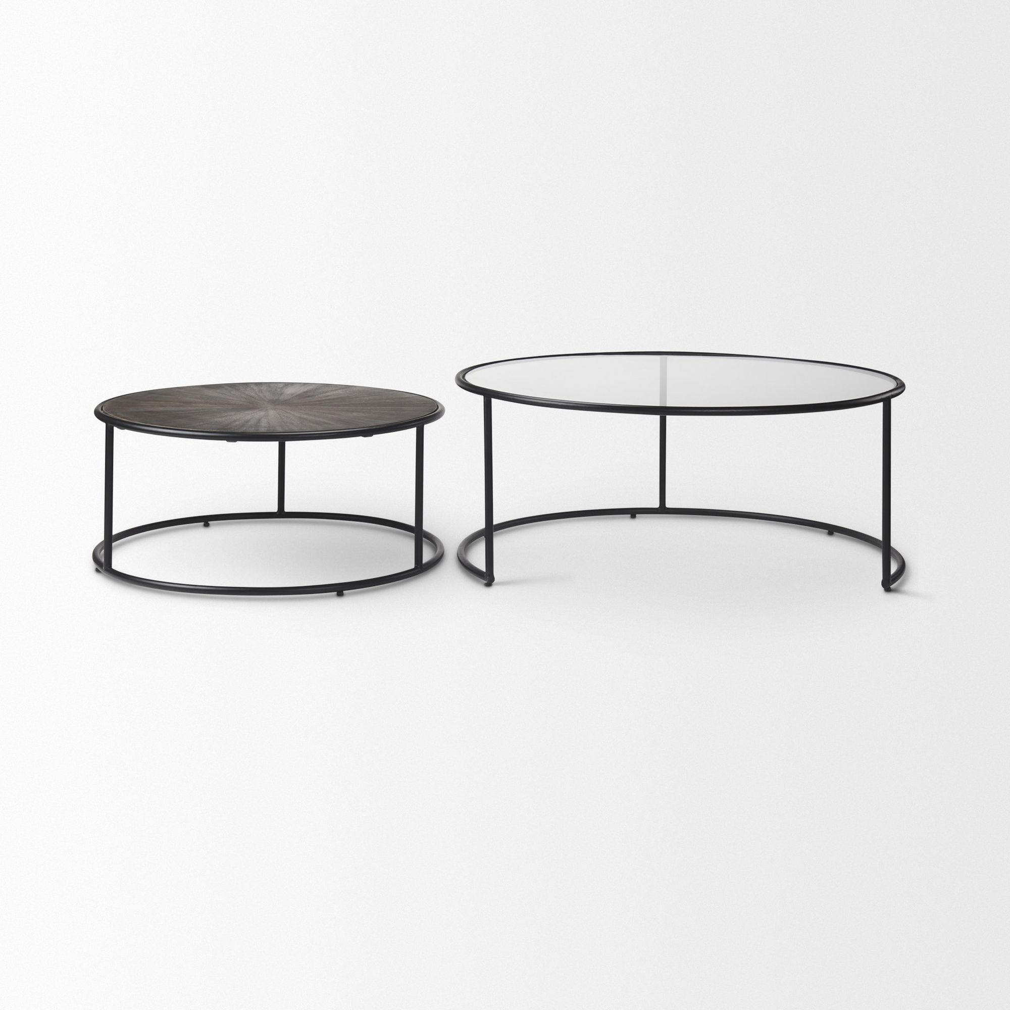 Mercana - Arlo Brown Wood and Glass with Black Metal Coffee Tables (Set of 2)