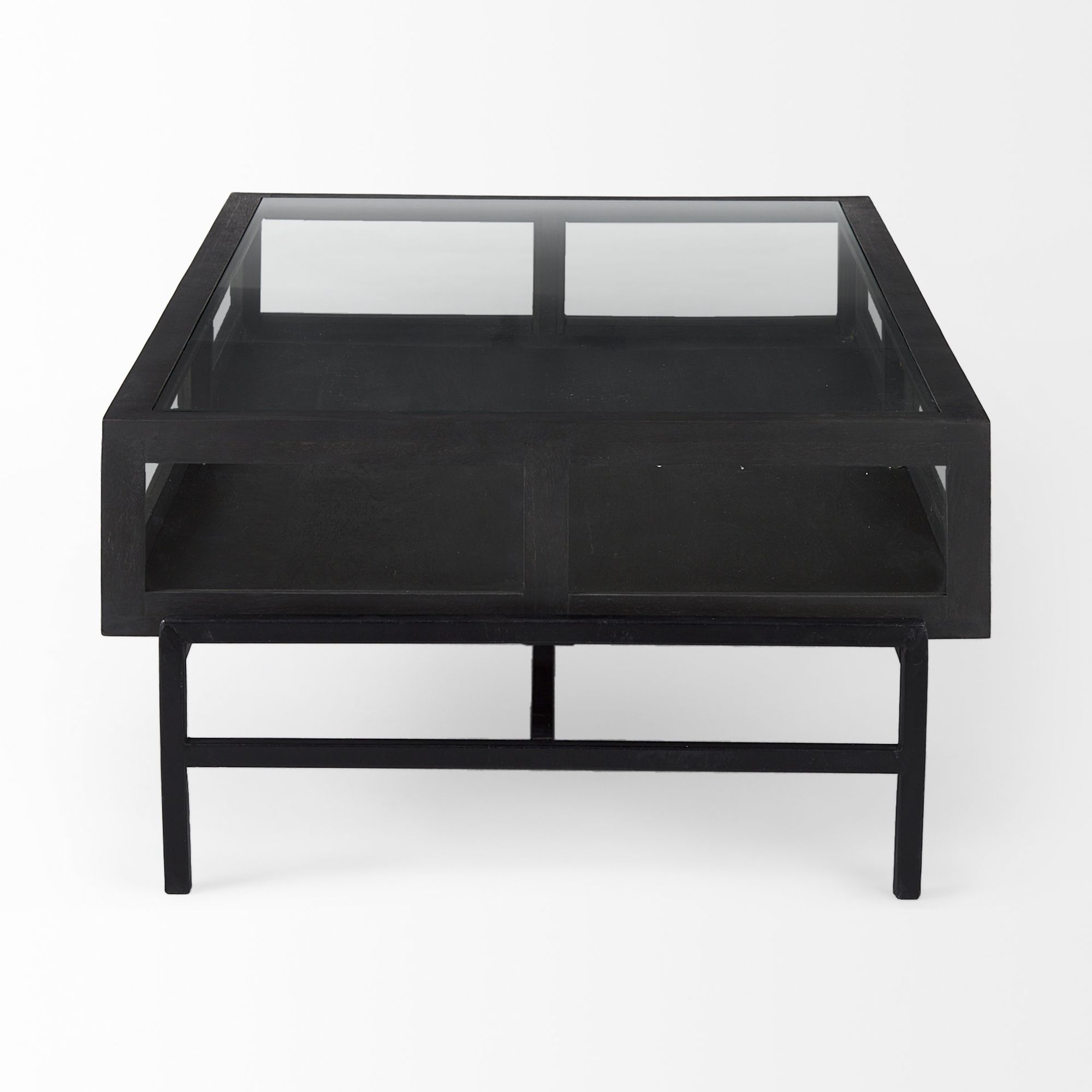 Mercana Arelius Rectangular Coffee Table with Black Metal Base - Black