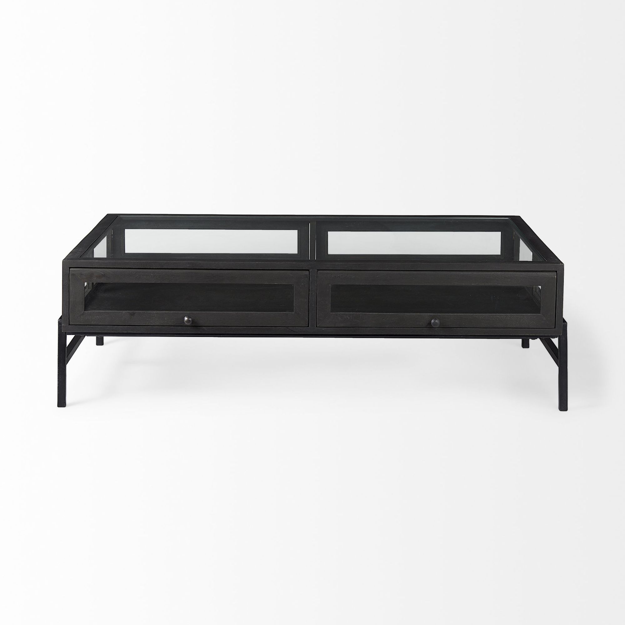 Mercana Arelius Rectangular Coffee Table with Black Metal Base - Black