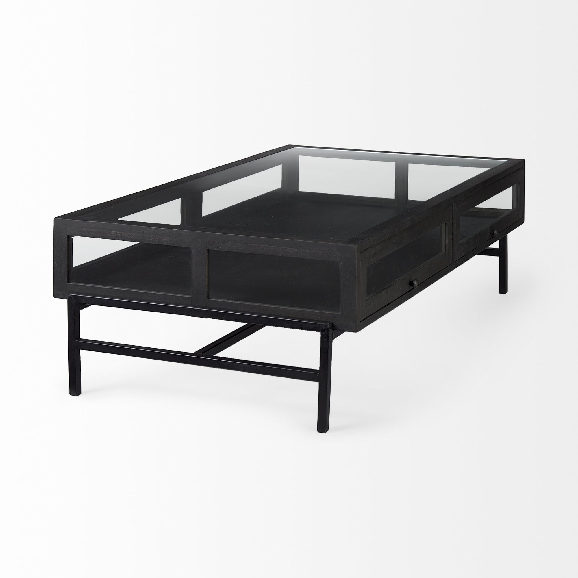 Mercana Arelius Rectangular Coffee Table with Black Metal Base - Black