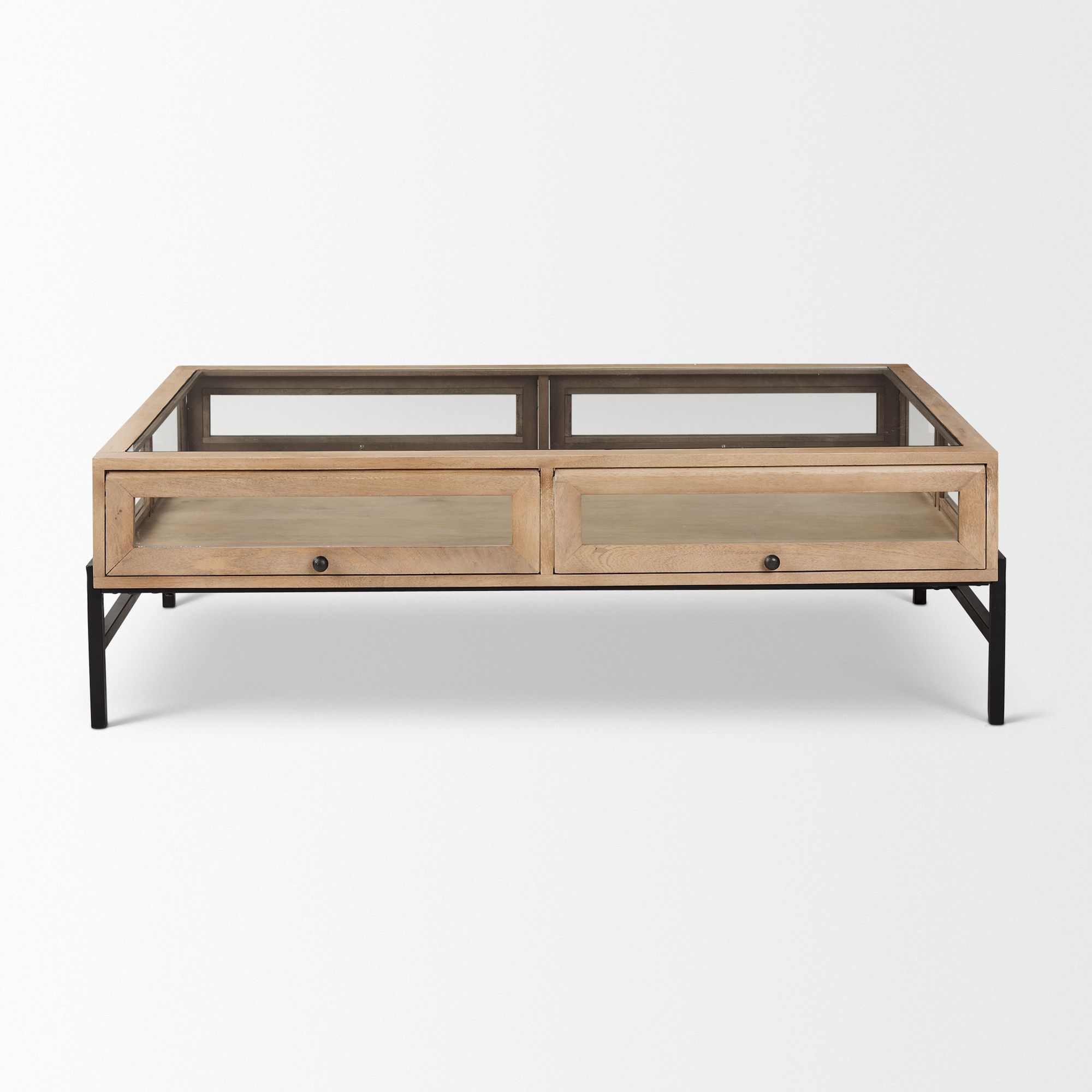 Mercana Arelius Rectangular Coffee Table with Black Metal Base - Light Brown