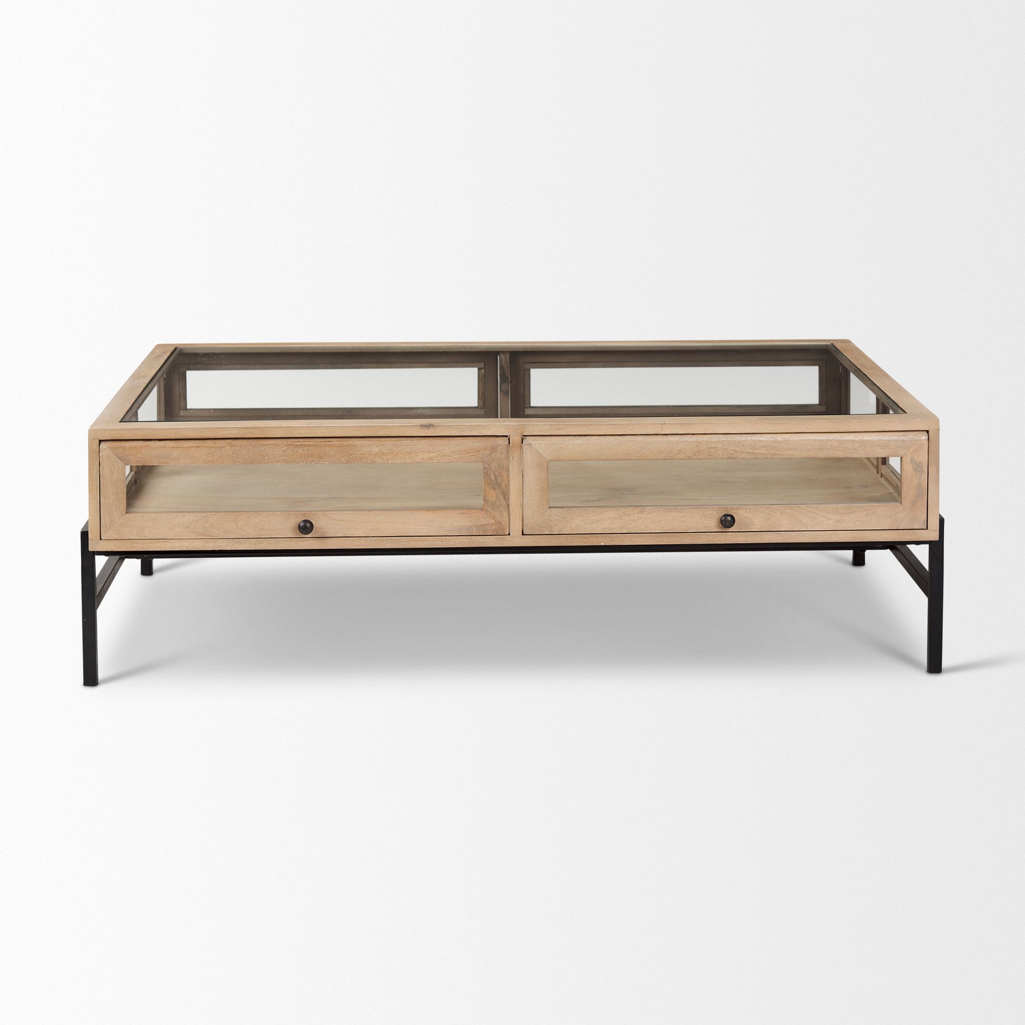 Mercana Arelius Rectangular Coffee Table with Black Metal Base - Light Brown