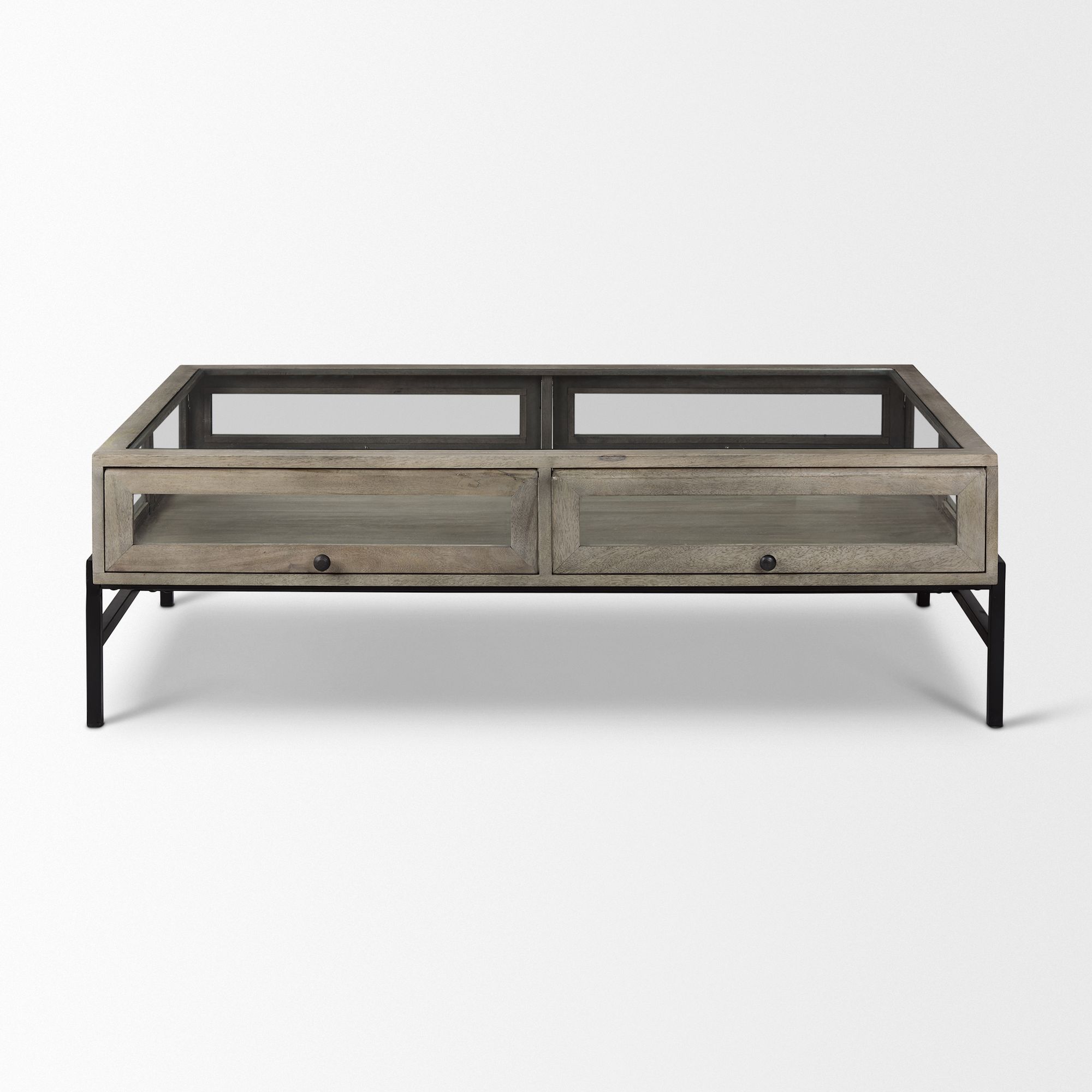 Mercana Arelius Rectangular Coffee Table with Black Metal Base - Gray