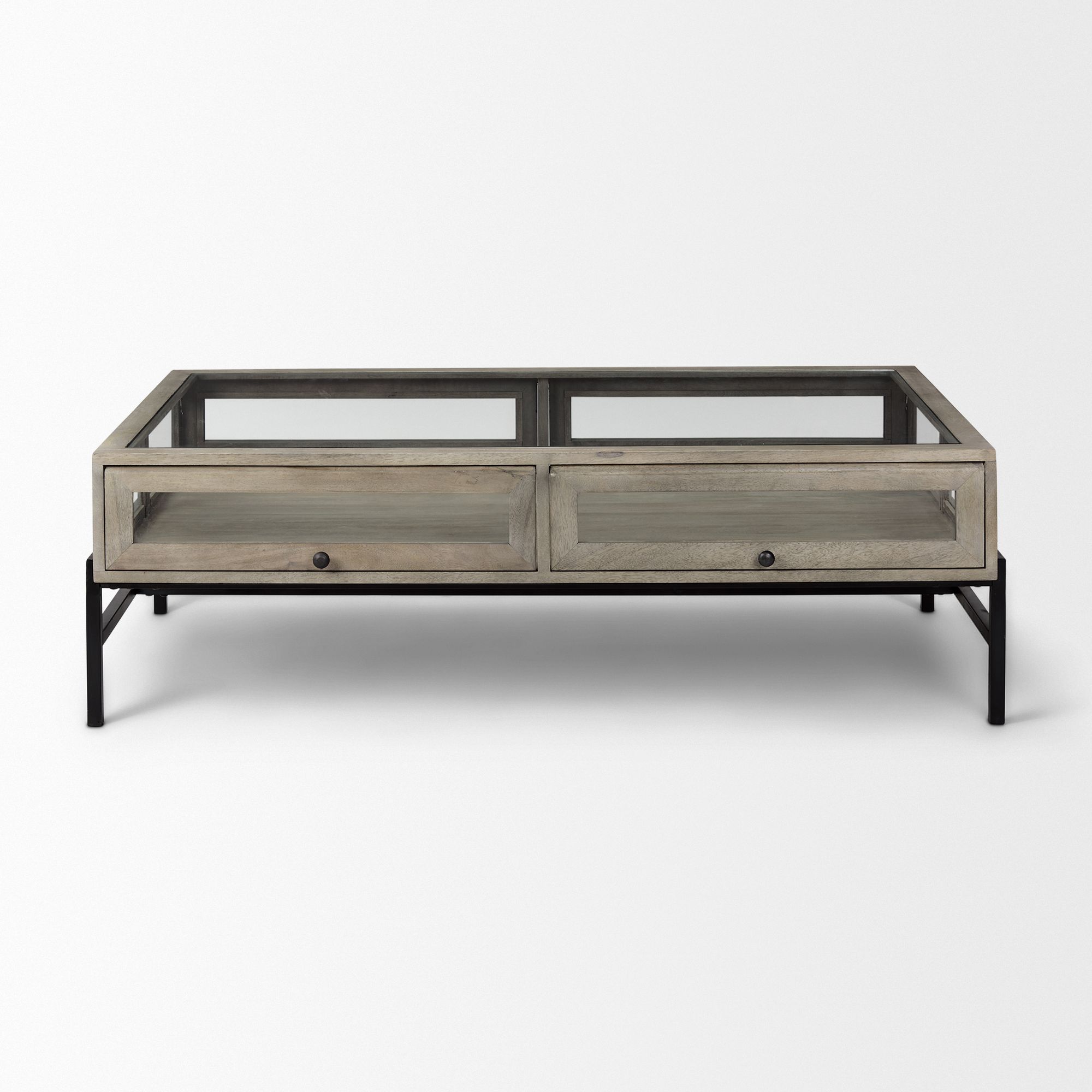 Mercana Arelius Rectangular Coffee Table with Black Metal Base - Gray